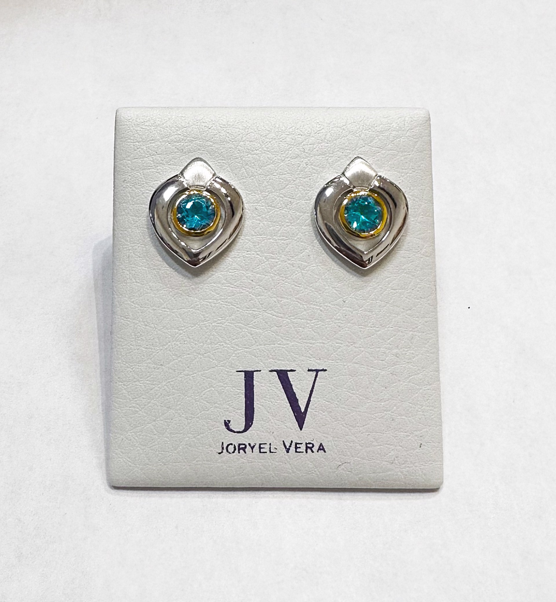 Earrings - Blue Topaz with 14kt Surround Set in Sterling Silver by Joryel Vera