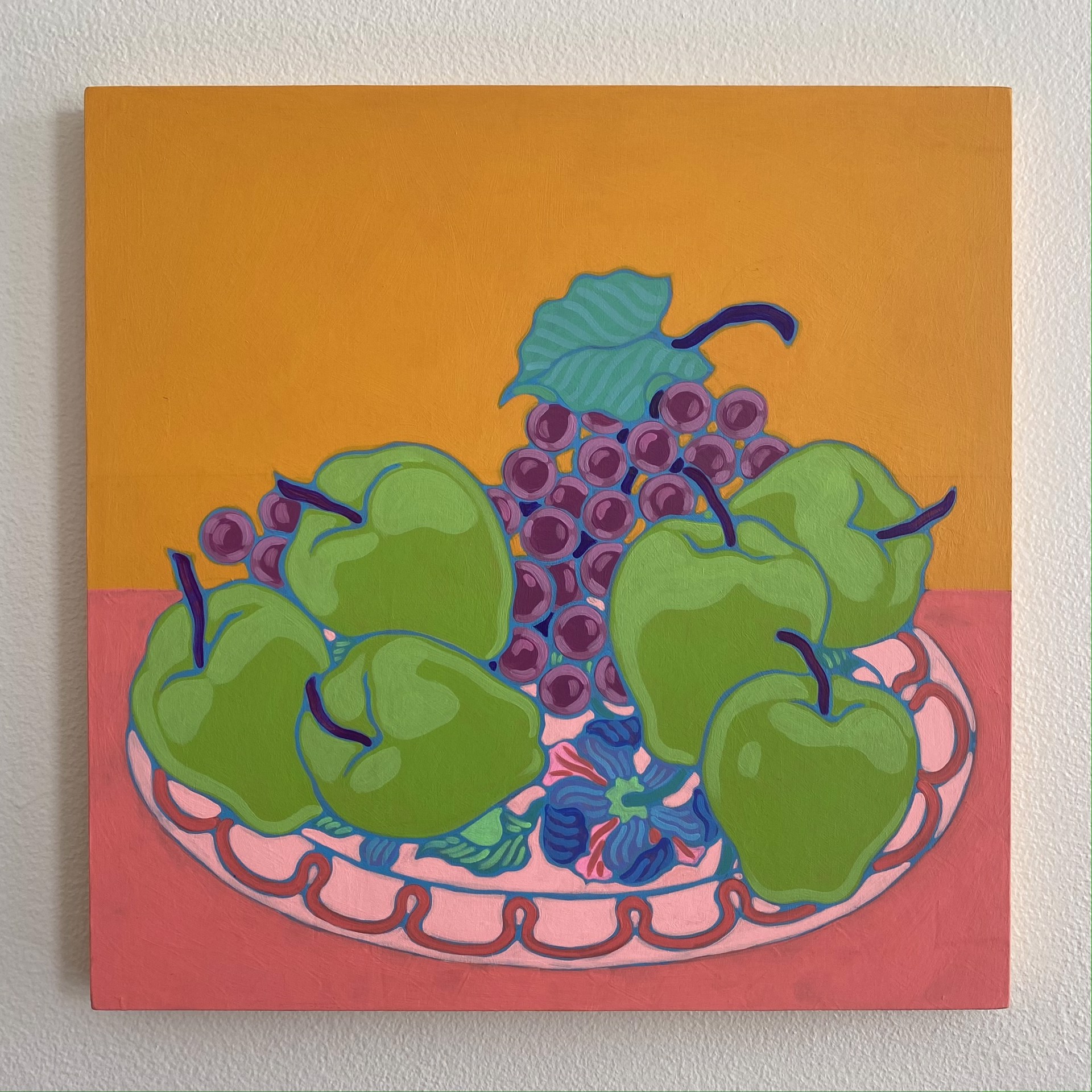 Grapes and Apples on Pink Plate by Sarah Ingraham