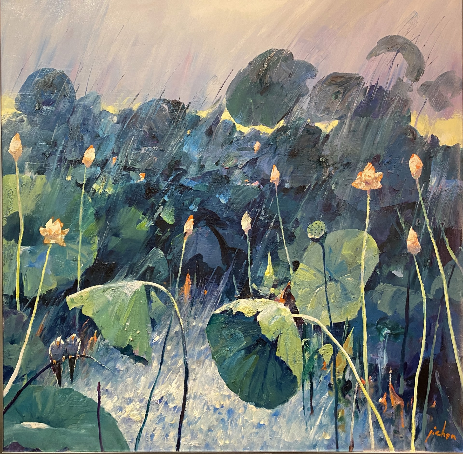 Lotus Pond in Heavy Rain by Ji Chen