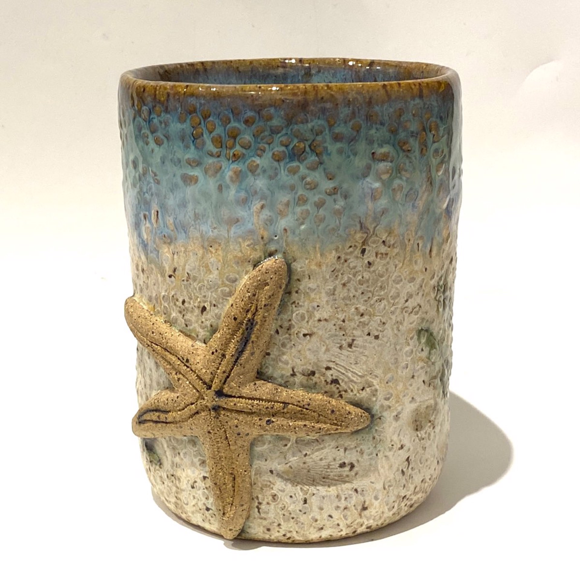 LG23-945 Starfish Mug (Green Glaze) by Jim & Steffi Logan