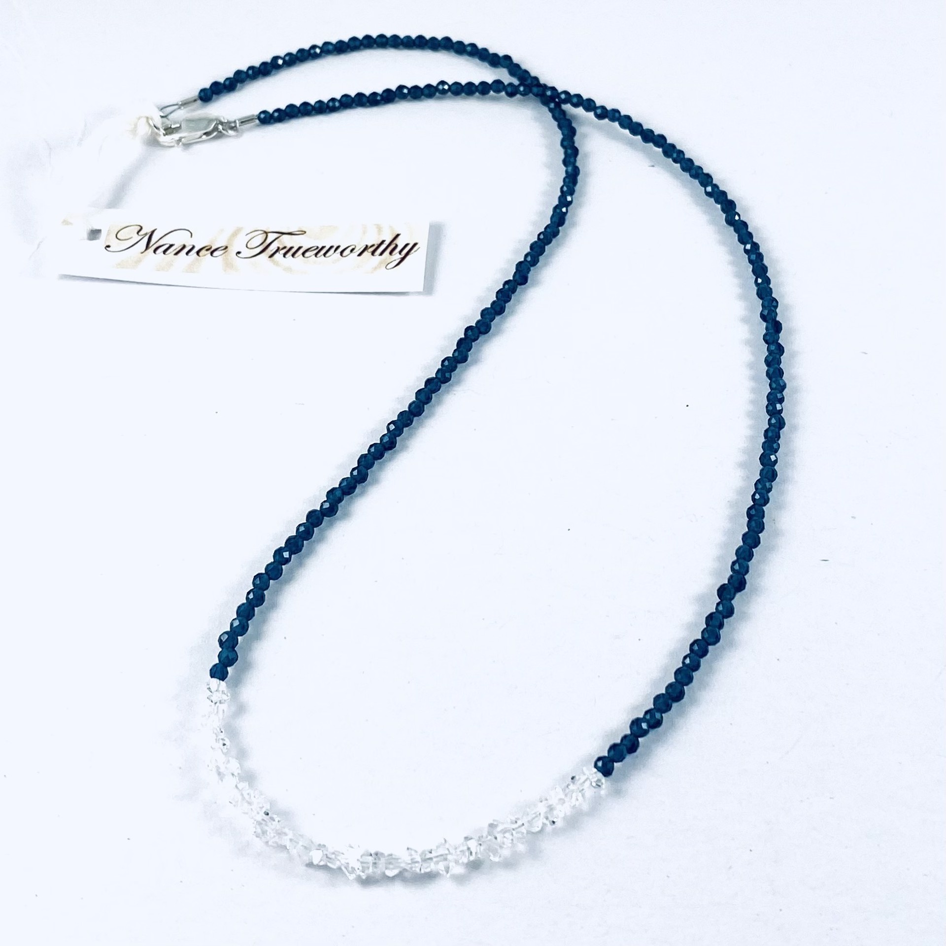 NT20-G4 Tiny Teal Quartz And Herkimer Diamond Necklace by Nance Trueworthy