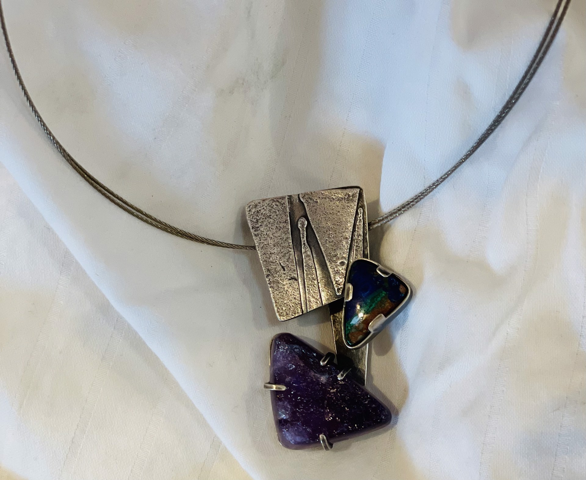 AC 262 Amethyst With Lapis And Malachite Pendent by Annette Campbell