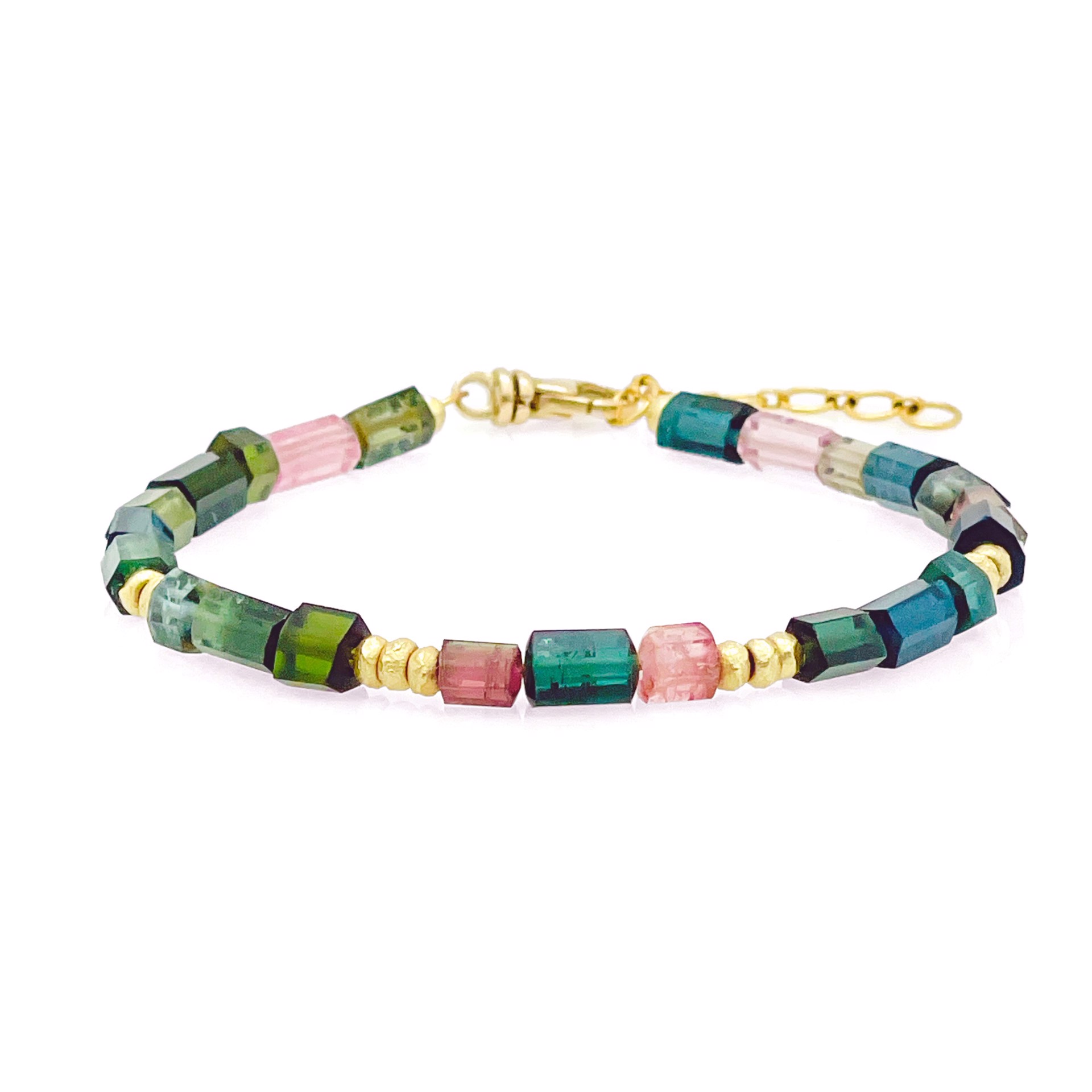 Dark green and pink Tourmaline & 18k gold Bracelet by Mara Labell