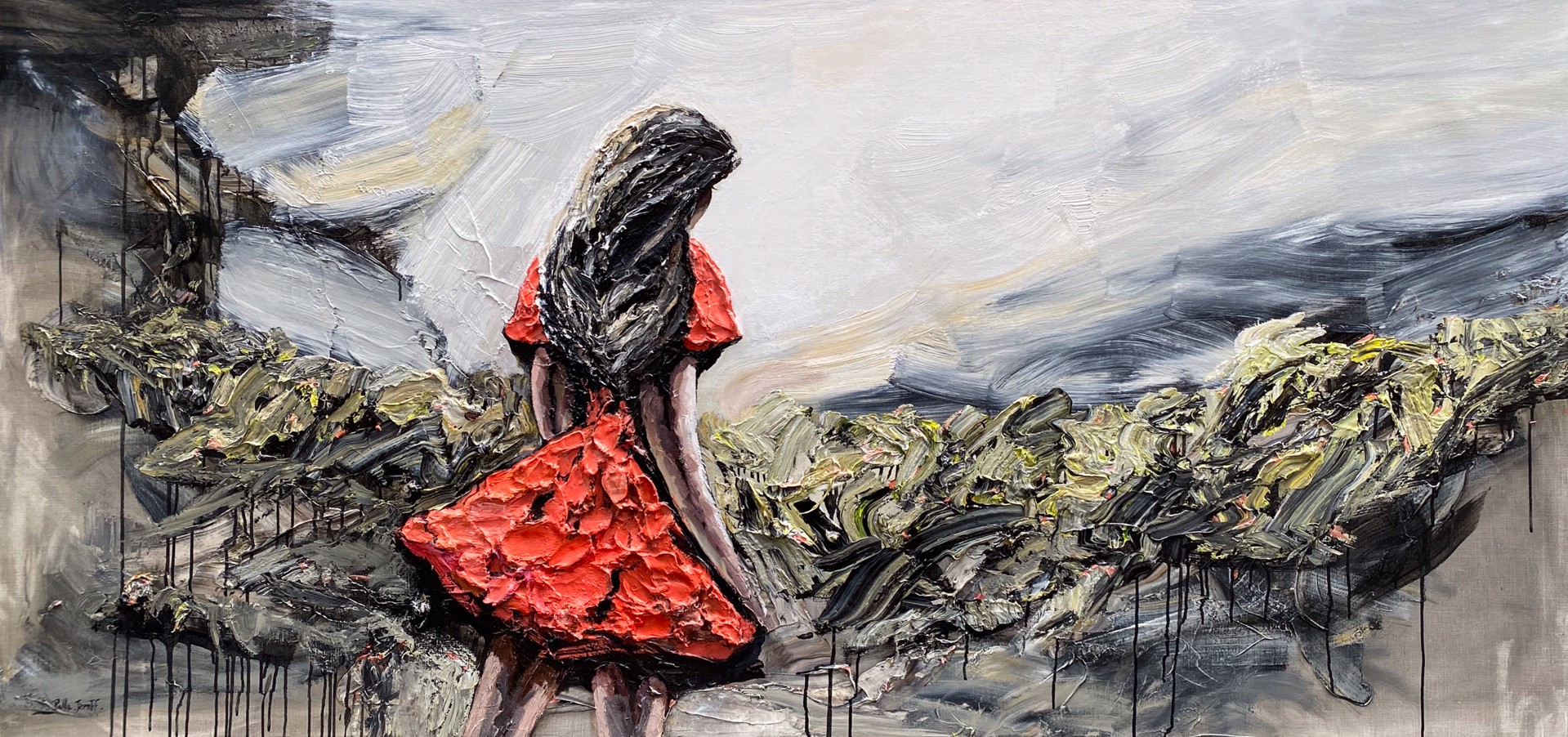 Red Desert Girl in a Landscape by Palla Jeroff