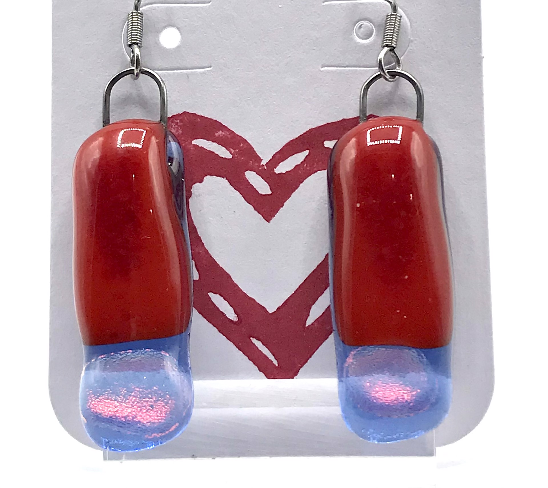 Small Red and Blue with Dichroic Earrings by Lucie Wren Cooper