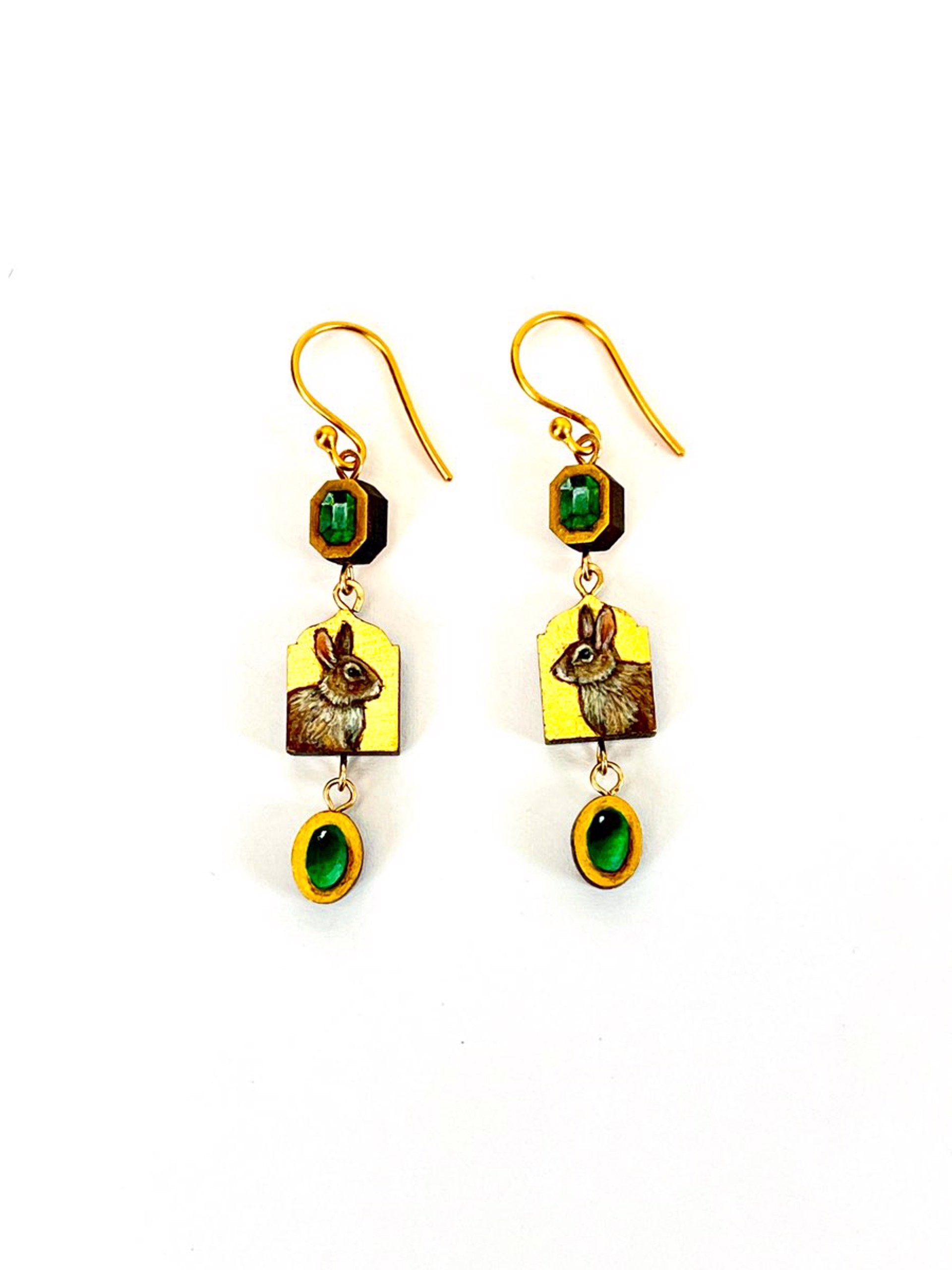 Rabbit & Painted Emerald Earings by Christina Goodman