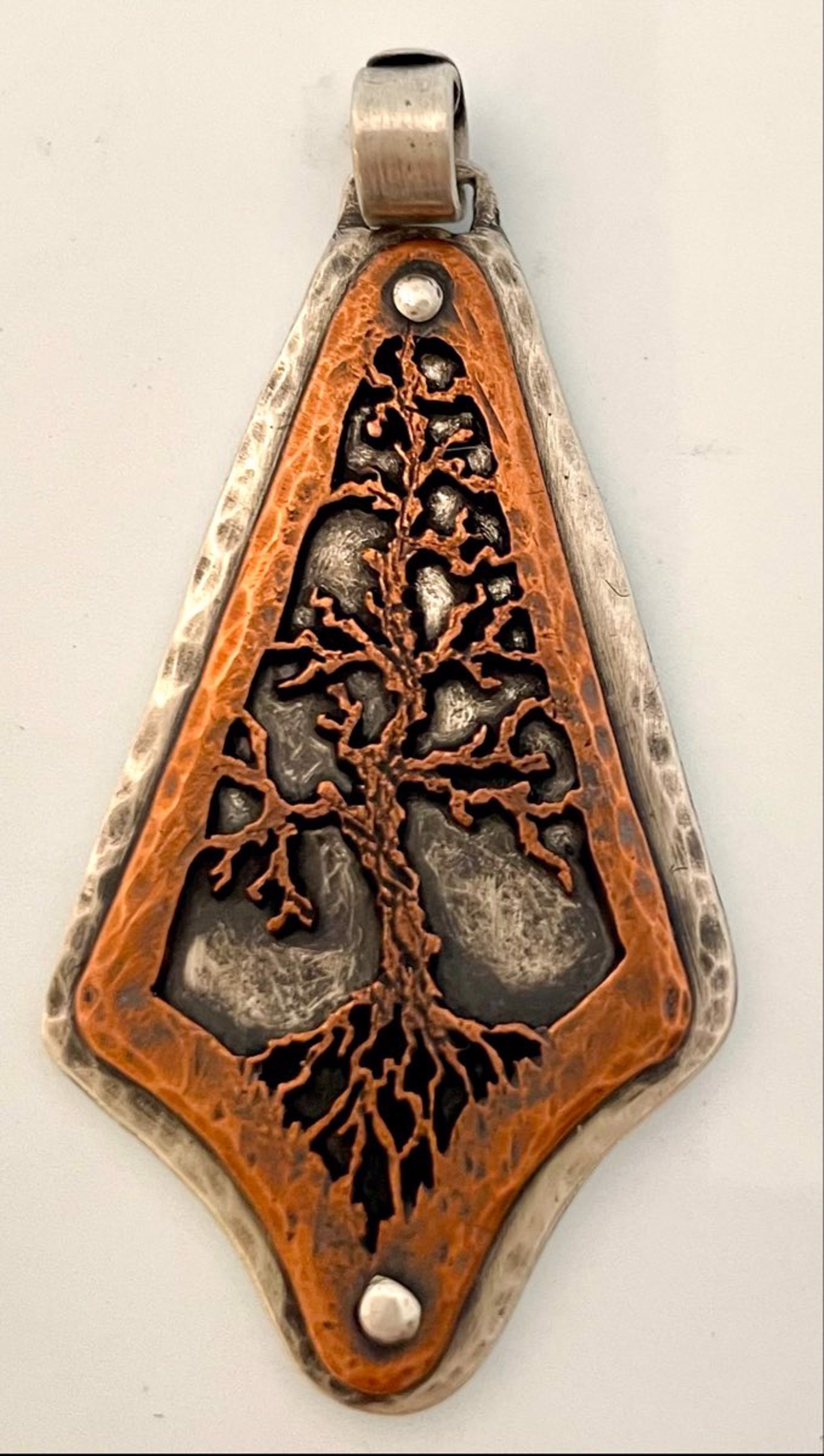 "Arbre"  Copper and Silver Pierced Tree Pendant by Grace Ashford