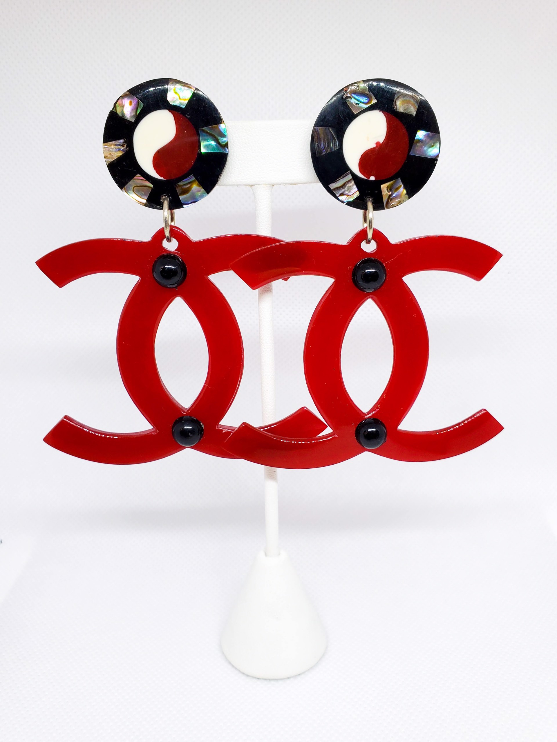 Chanel Inspired Resin and Tops of Inlay Shell Earrings by Sally Bass