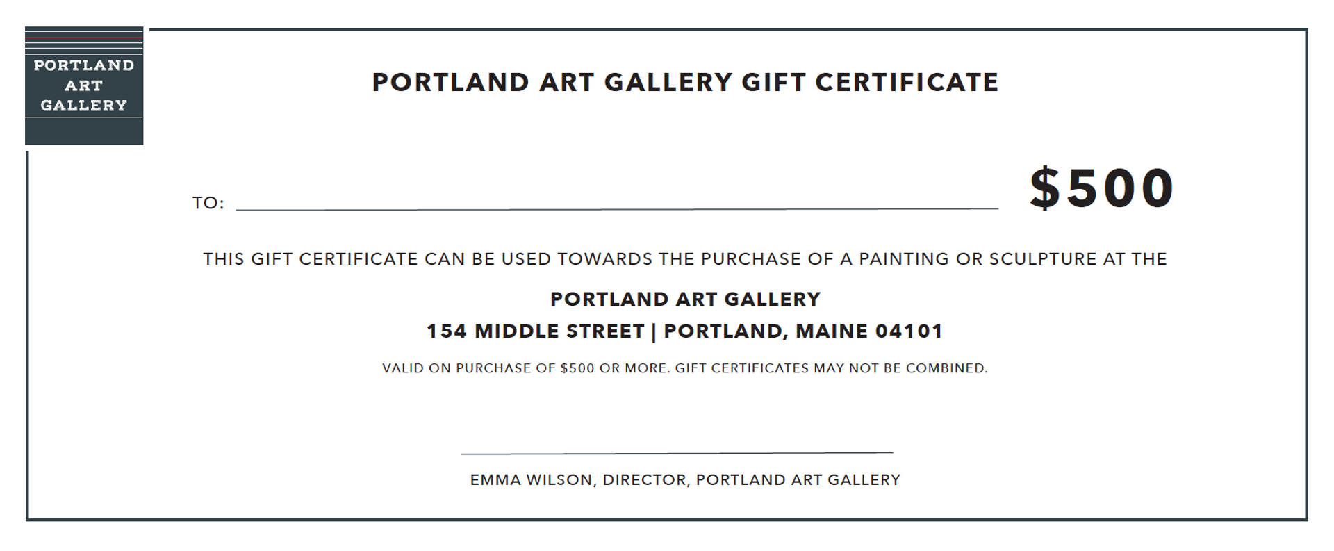 Portland Art Gallery Gift Certificate $500