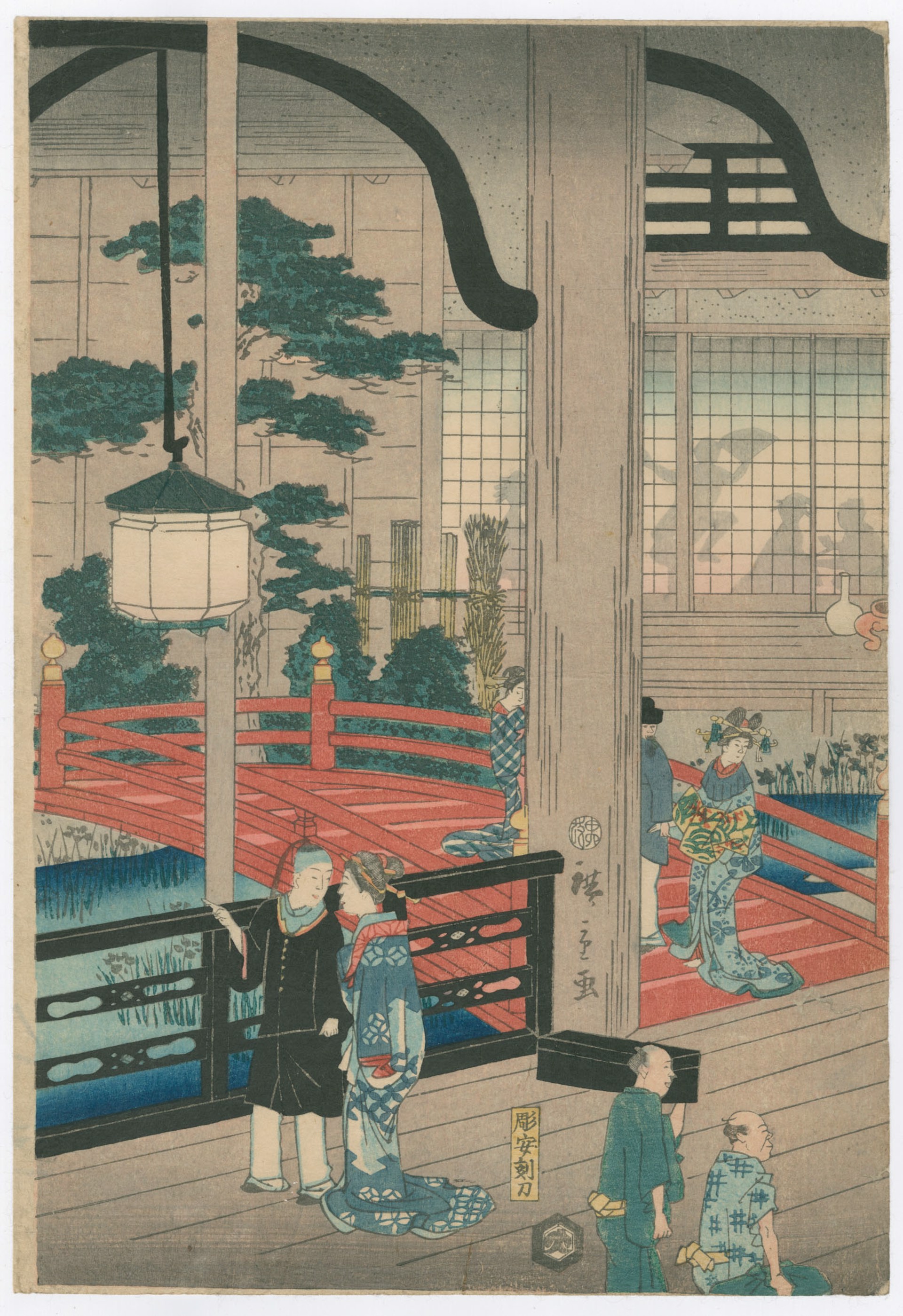 Interior of the Gankiro Teahouse in Yokohama Yokohama by Hiroshige II