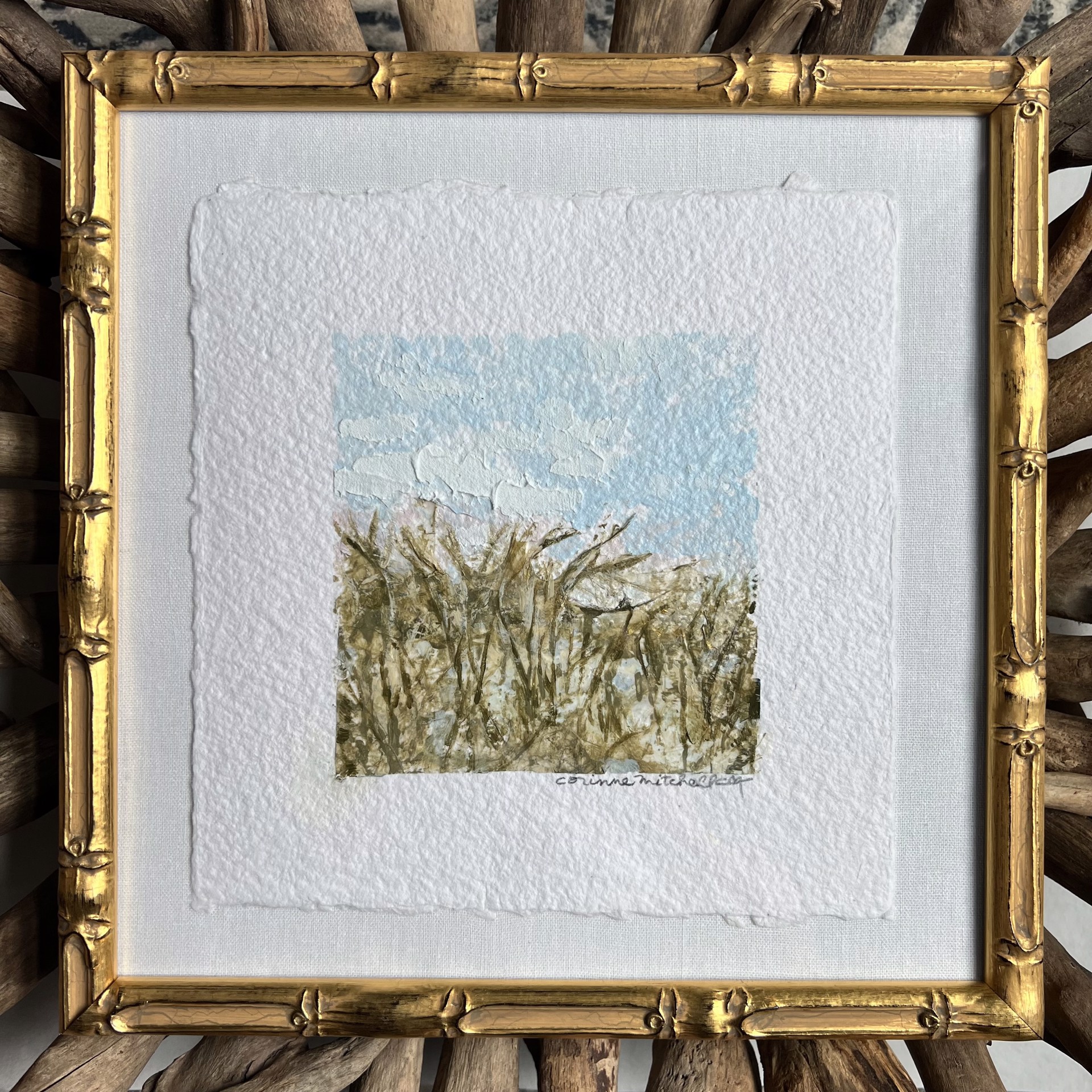 Wind-bowed marsh grasses by Corinne Mitchell