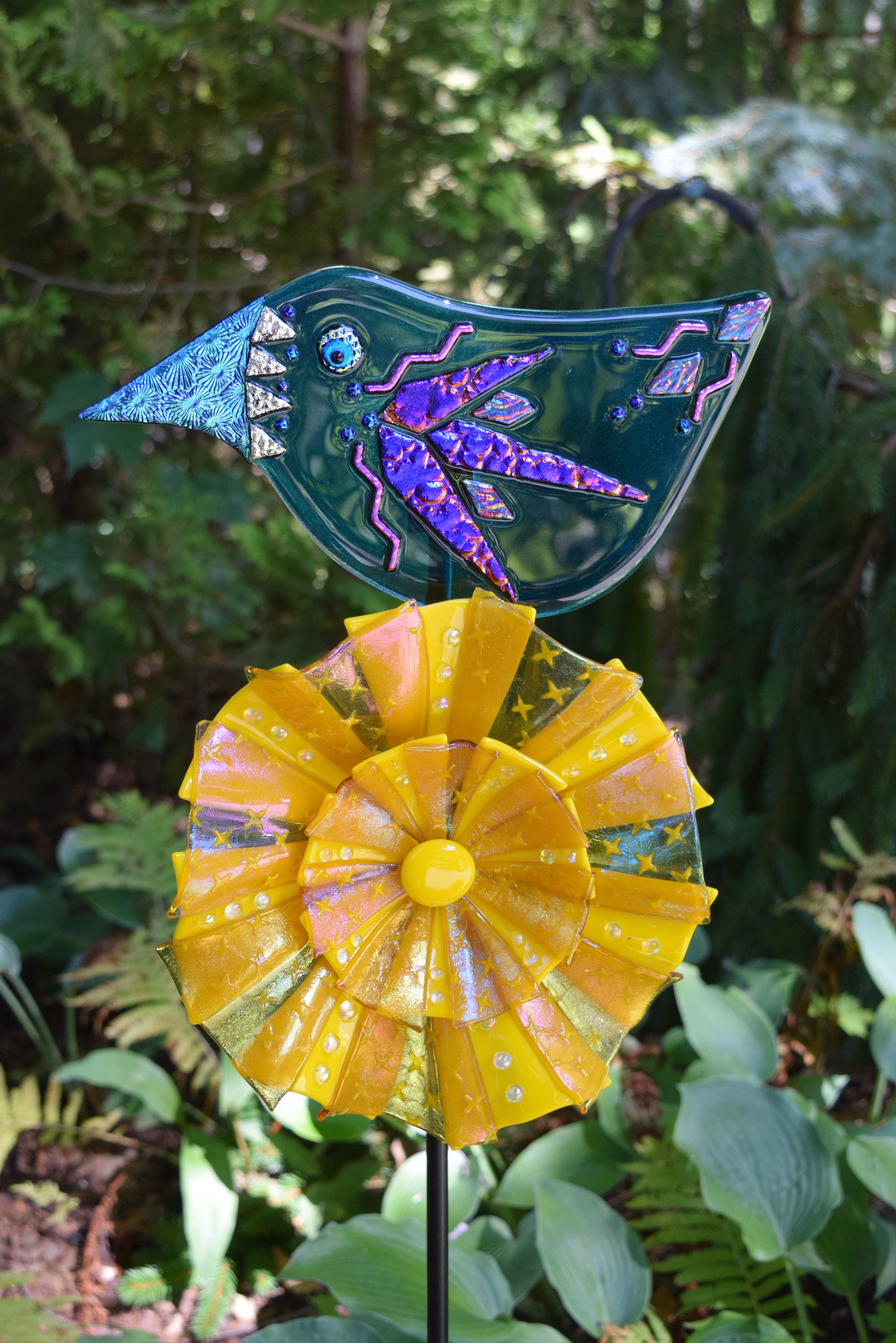 Warbler and Flower Garden Stake by Doug and Barbara Henderson