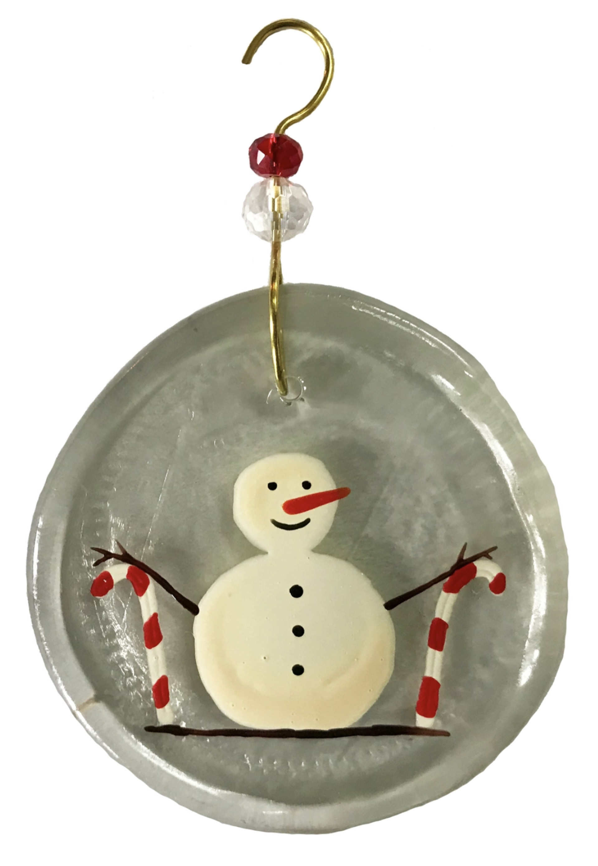 Ornament - Snowman & Candy Canes by Wine Bottle Art