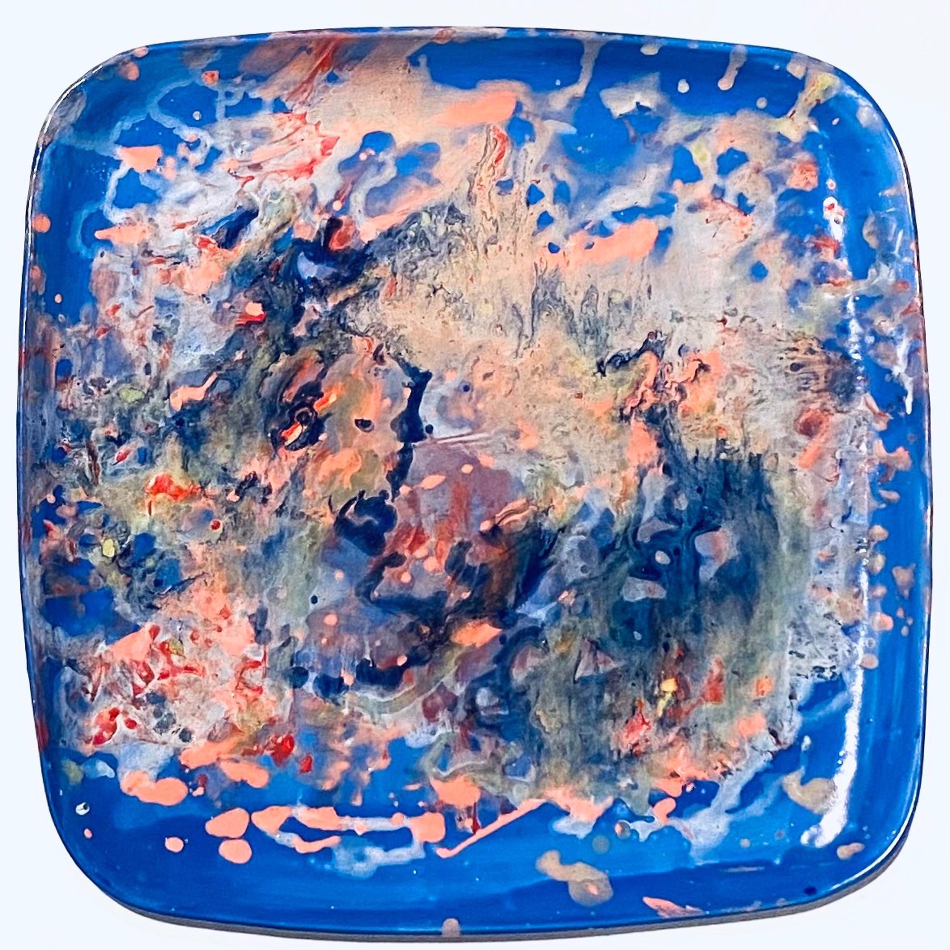 Sharpe22-5 Large Square Blue Splatter Platter by Venetia & John Sharpe