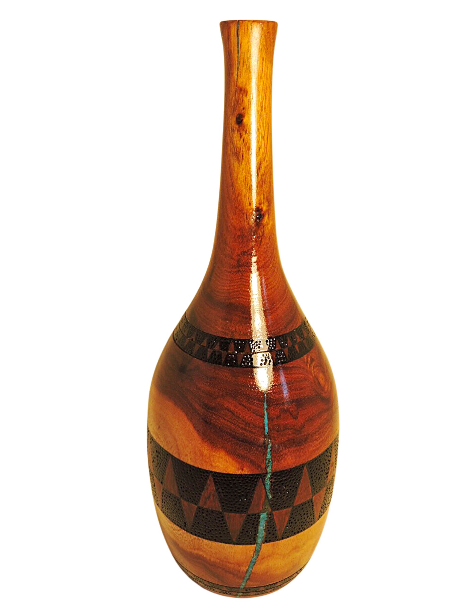 Pine Vase with Turquoise Inlay by Jim Scott