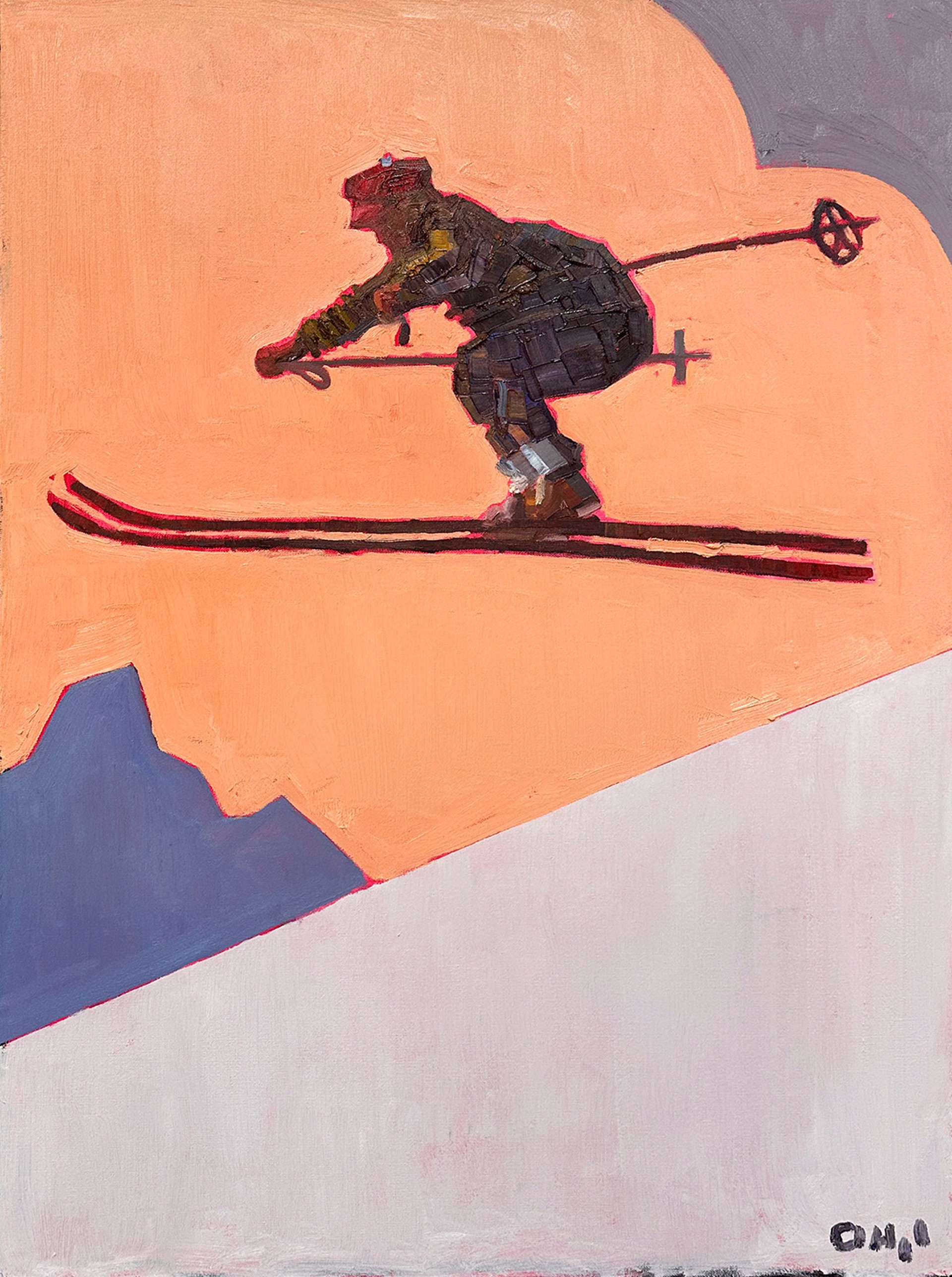 Original Oil Painting By Aaron Hazel Featuring A Male Skiier With Tetons In The Background