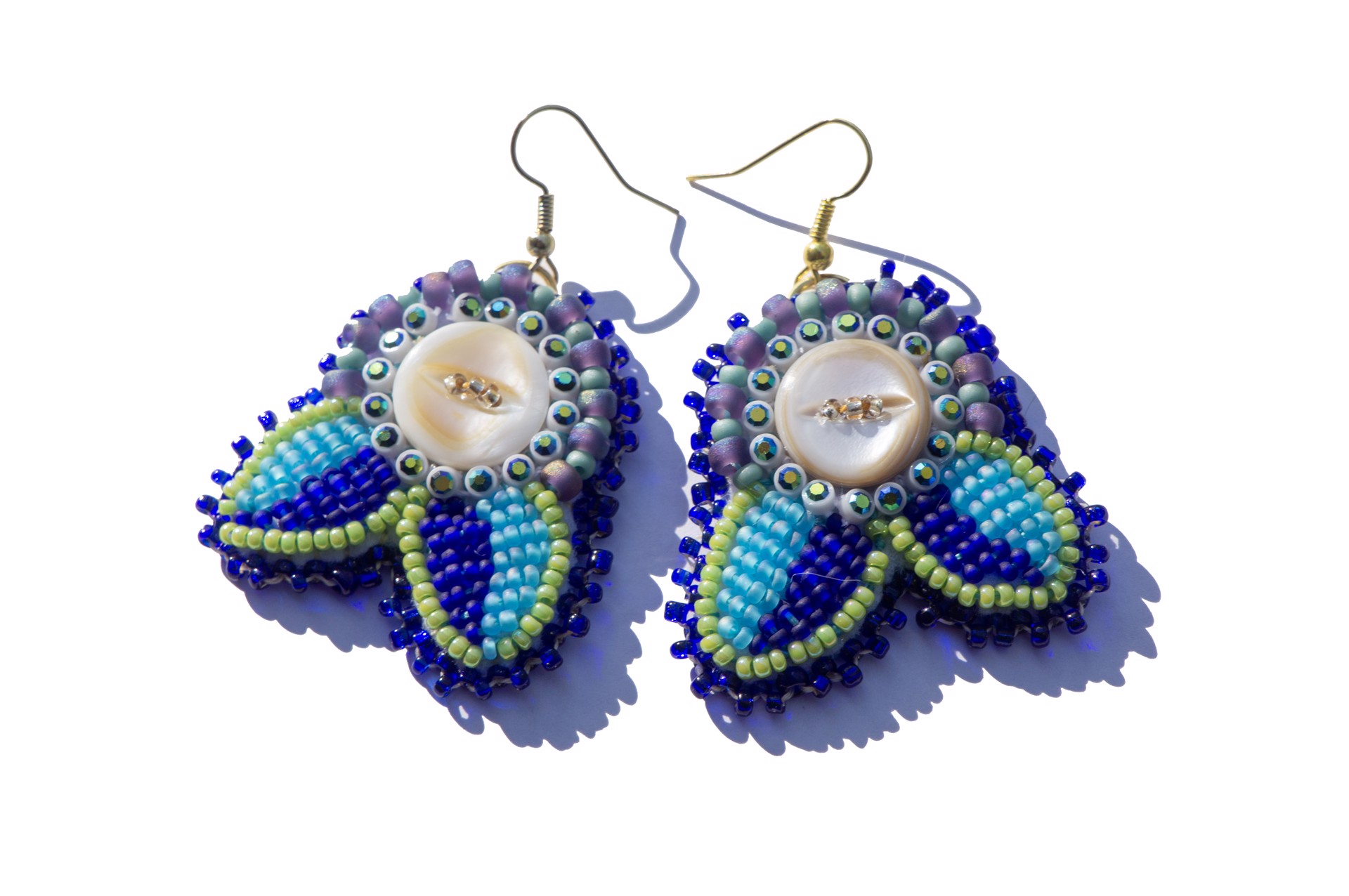 Blue beaded earrings by Hattie Lee Mendoza