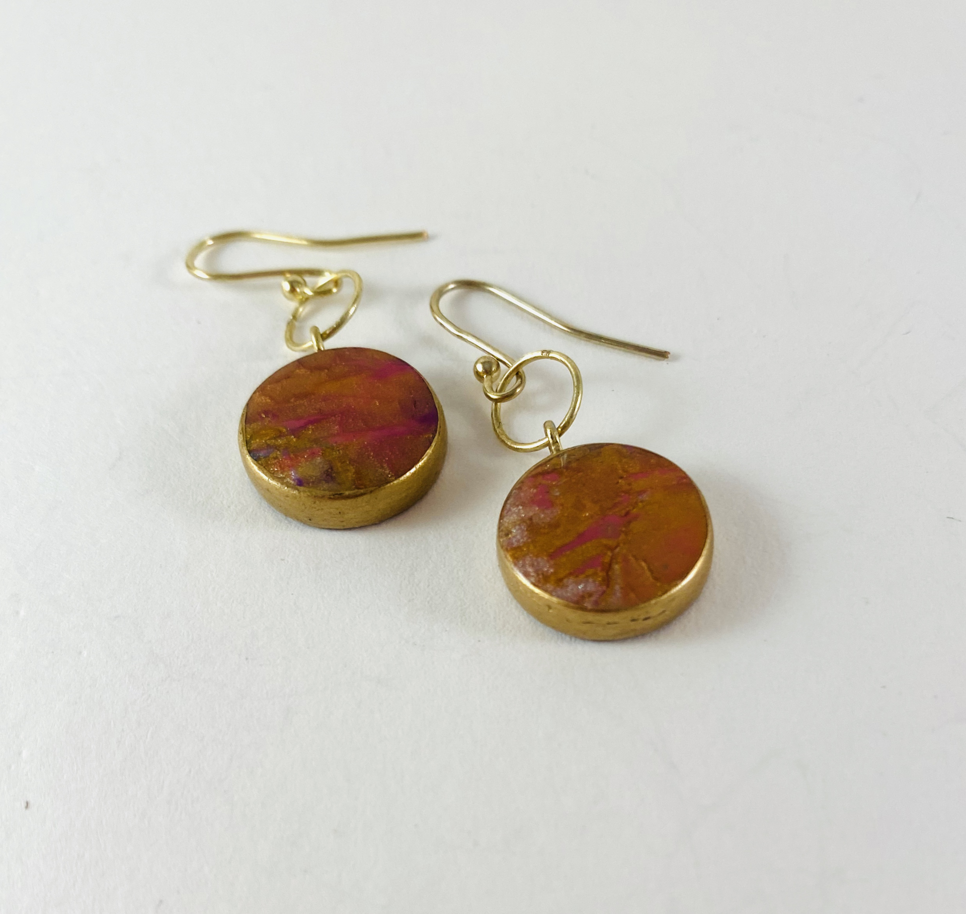 Pink and Gold Earrings, (gf wires) 2c by Nancy Roth