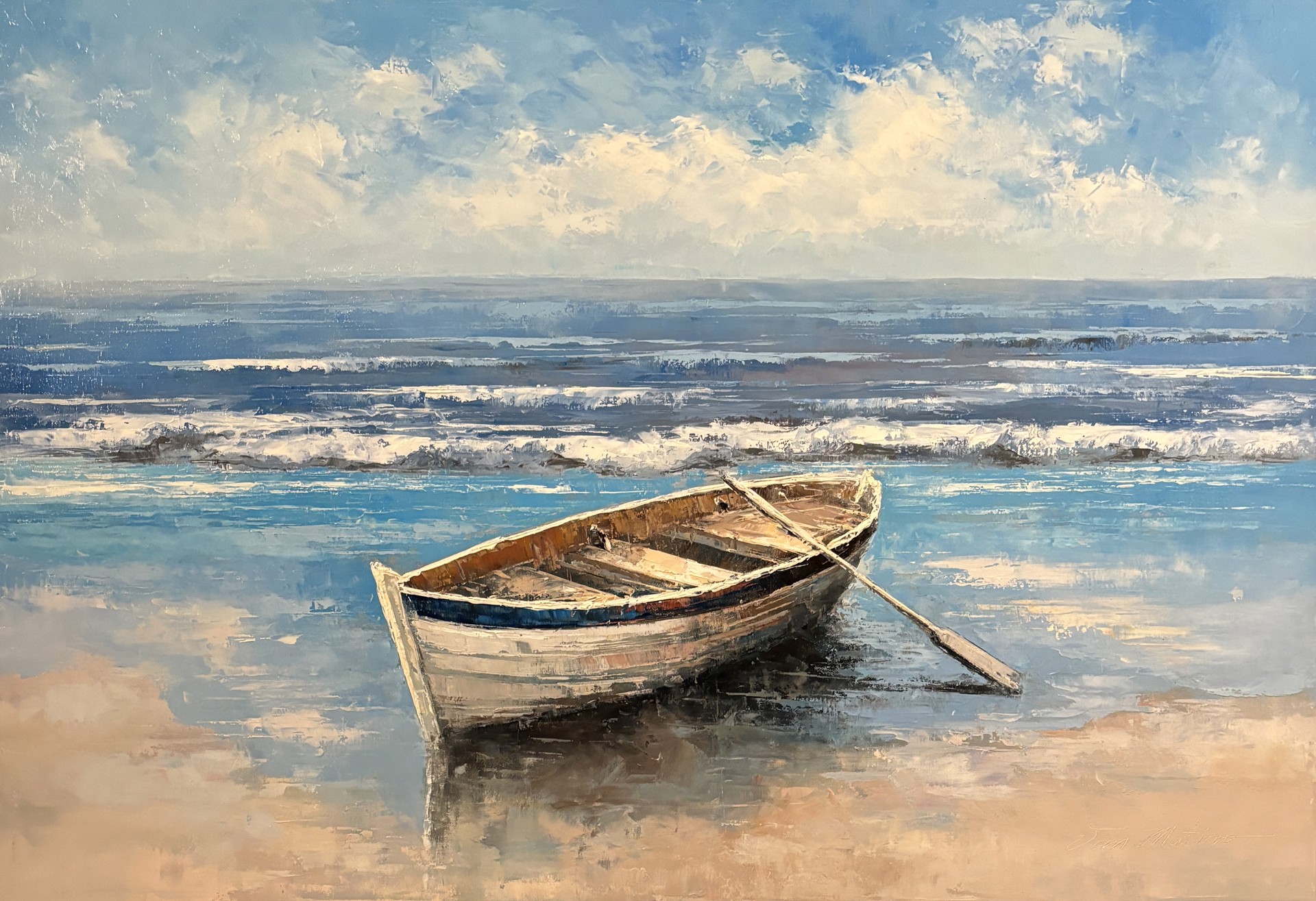 BOAT IN THE SURF by VAN MATINO