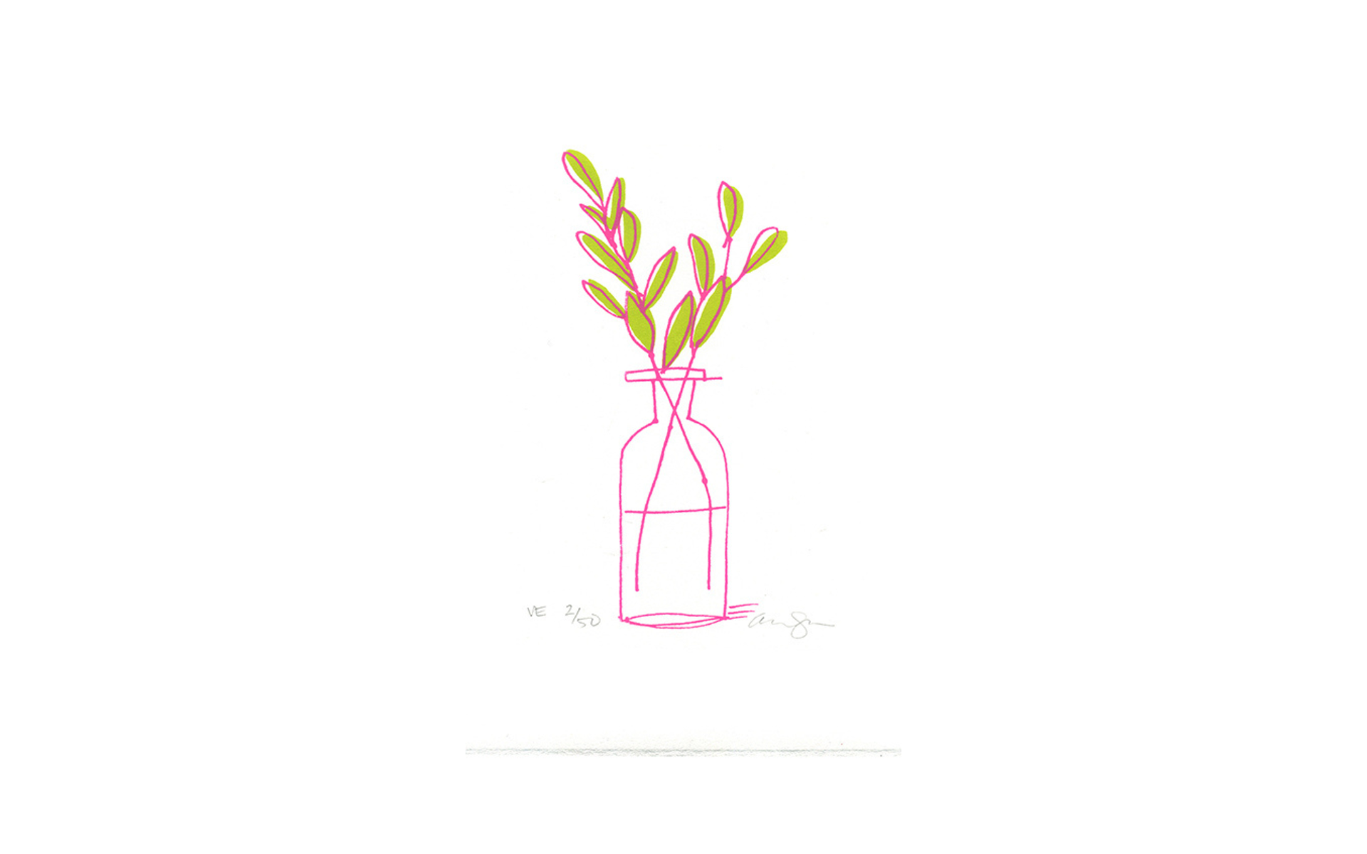 Pink Vase (Bottle & Leaves) by ALANNA CAVANAGH