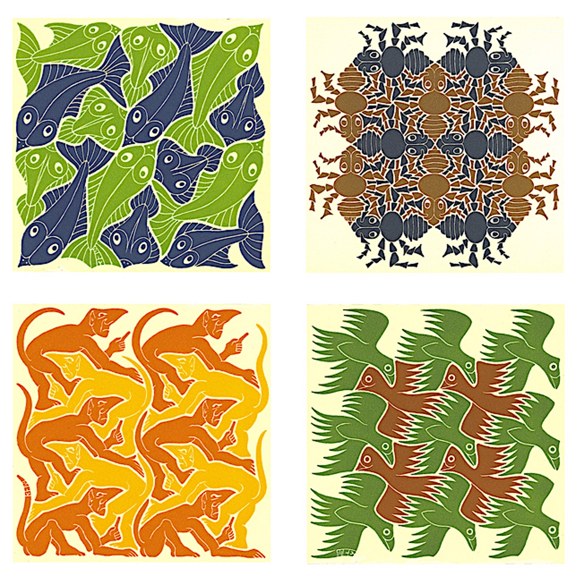 Strens Suite of Four Elements (Earth, Water, Fire, Sky) by M.C. Escher