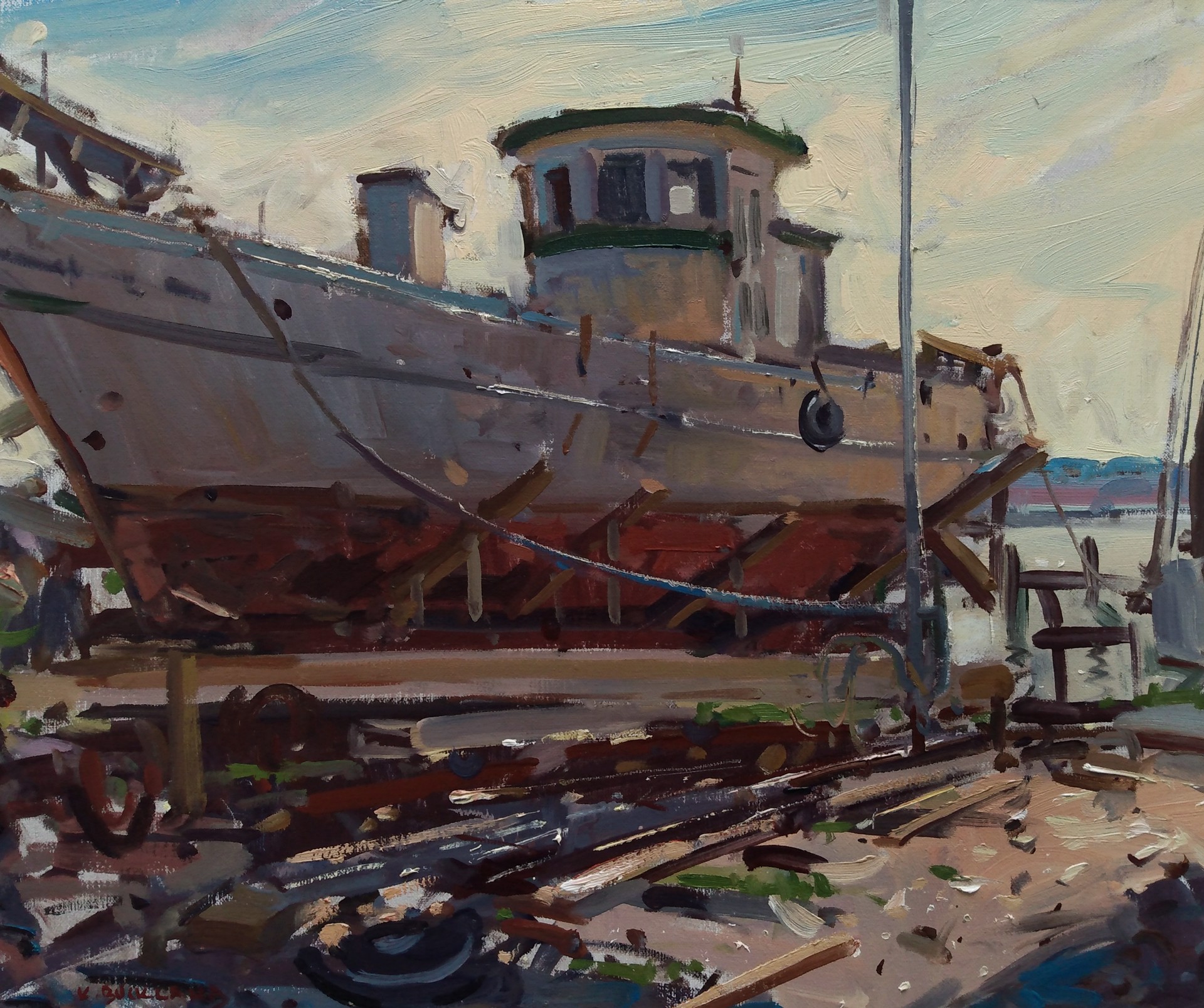 "In for Repairs" original oil painting by Kyle Buckland
