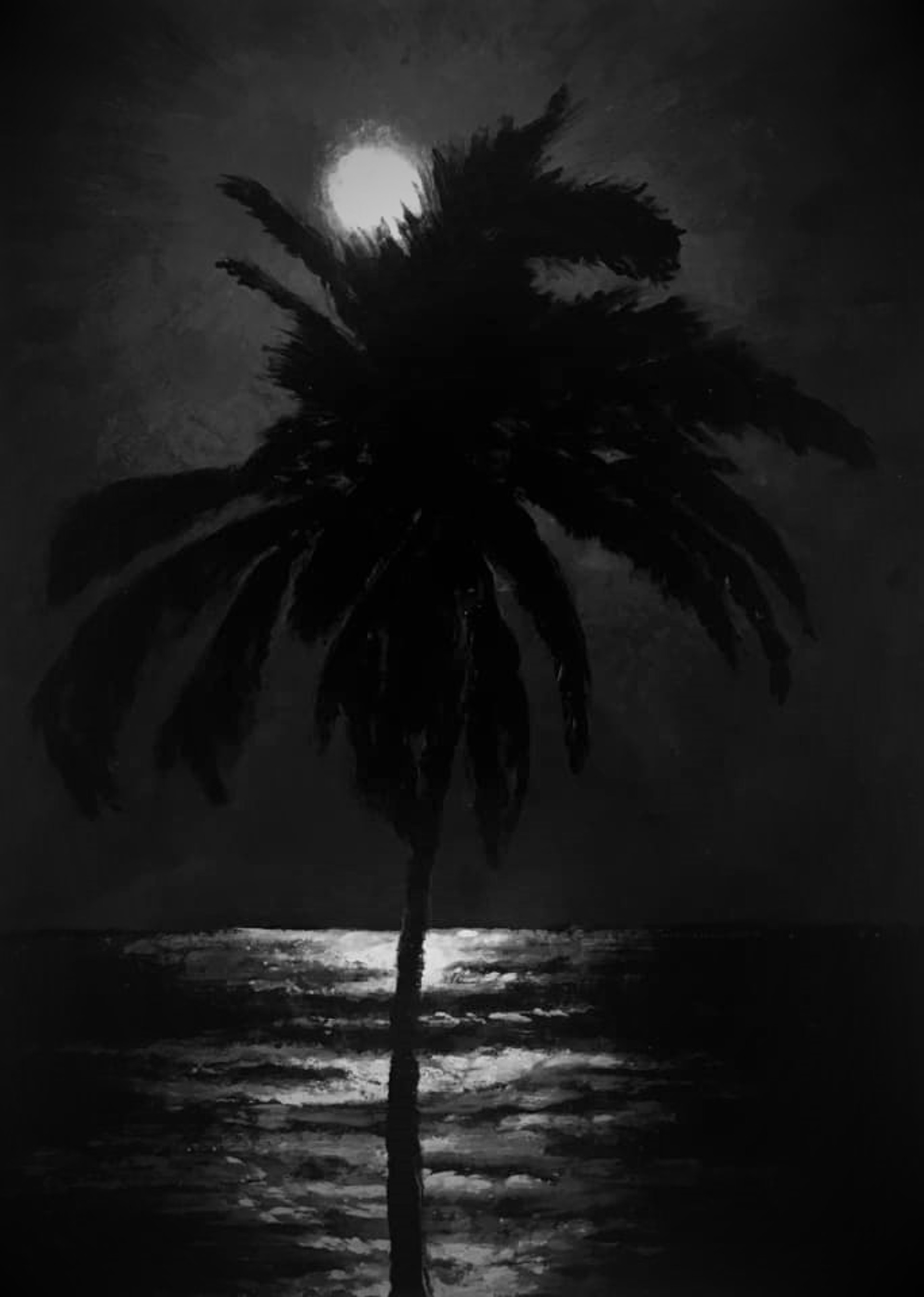 Moonlight Reflection and Palm Tree by Bob Fesser