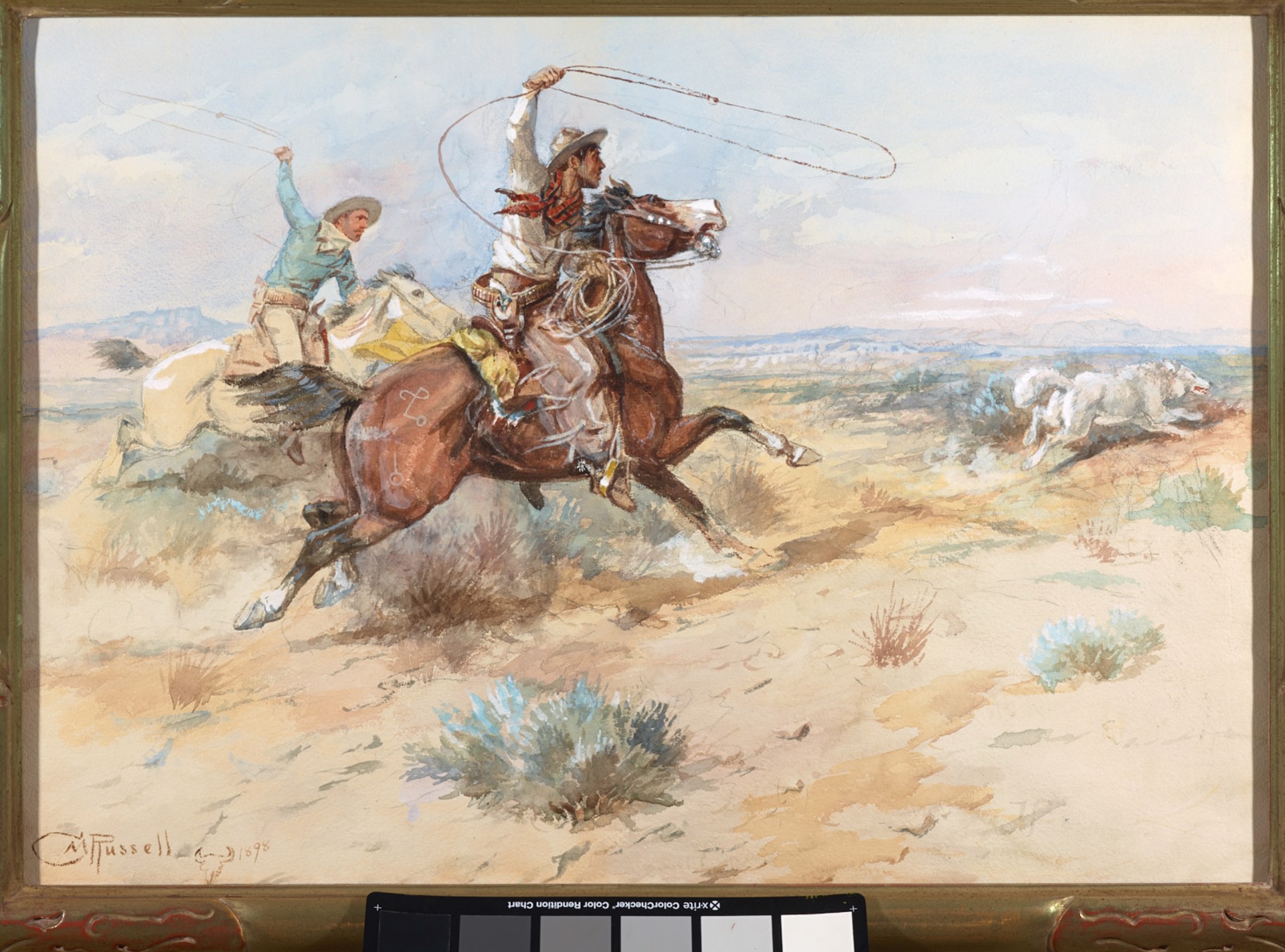 Roping a White Wolf by Charles M. Russell