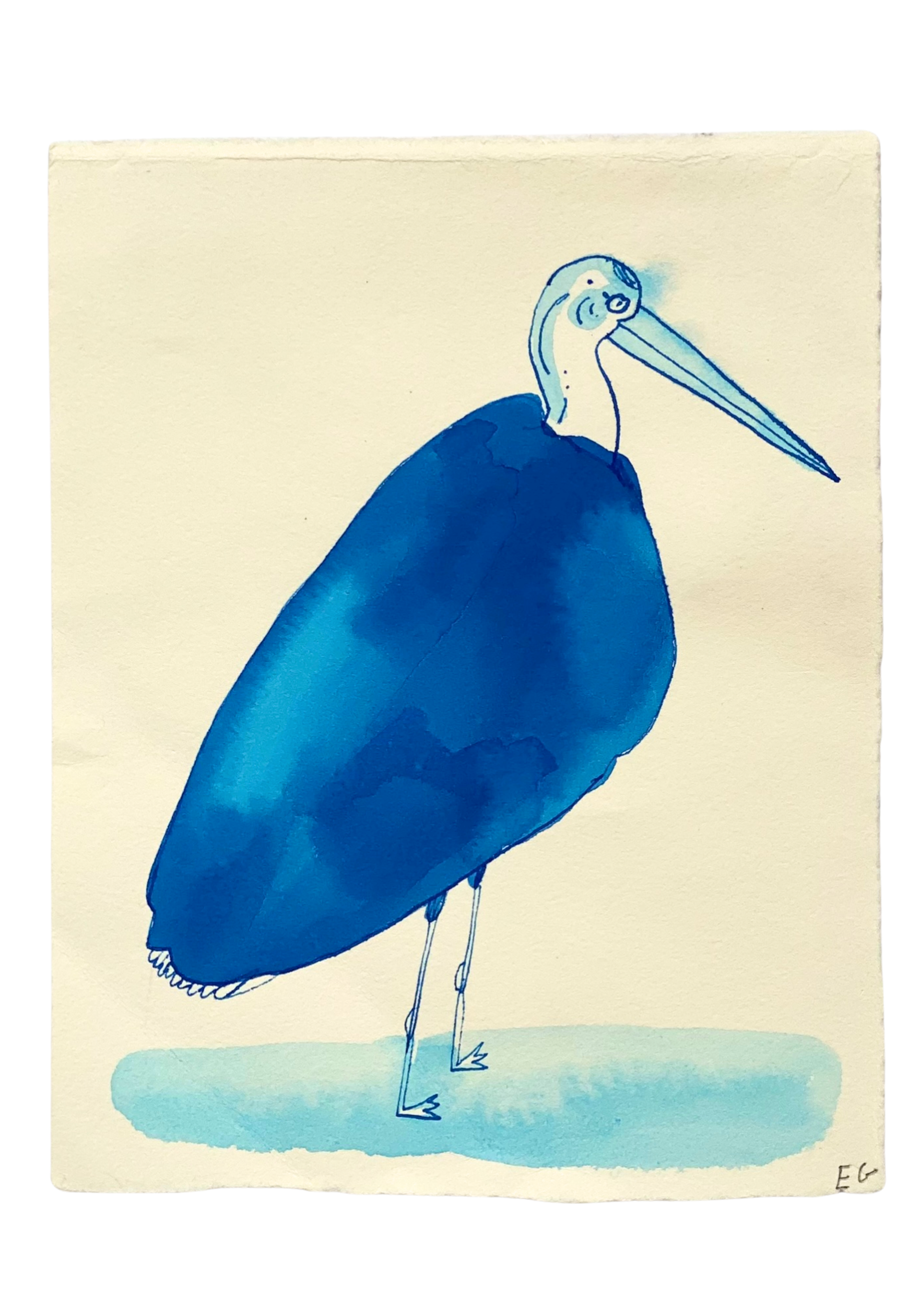 Blue Inkwash Bird #2 by ELIZABETH GRAEBER