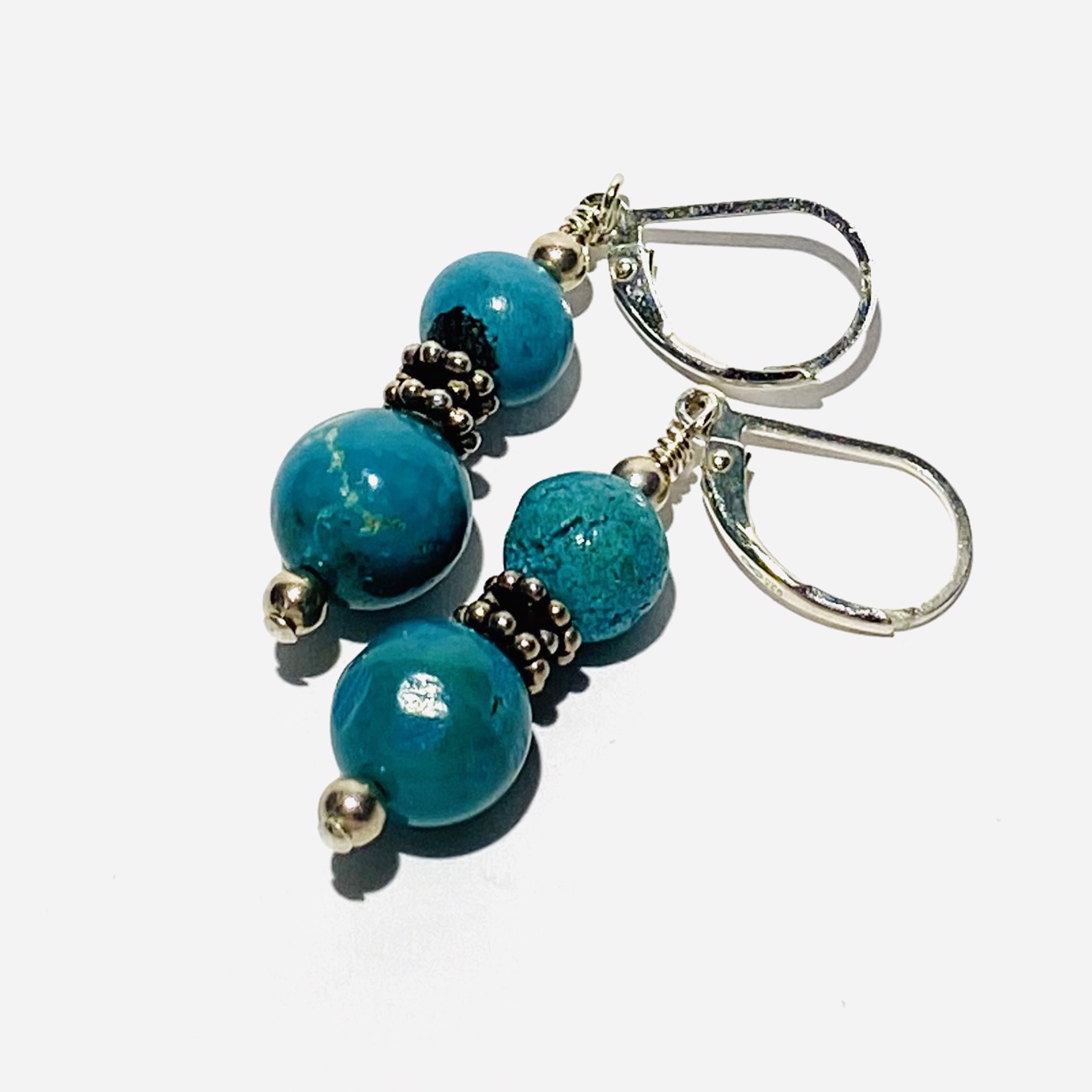Turquoise Beads on Silver Earrings, E64 by Shoshannah Weinisch