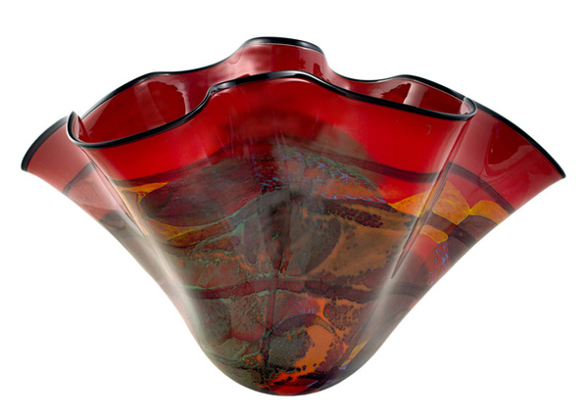 Red Karo Wavy Oval Vase by Ioan Nemtoi