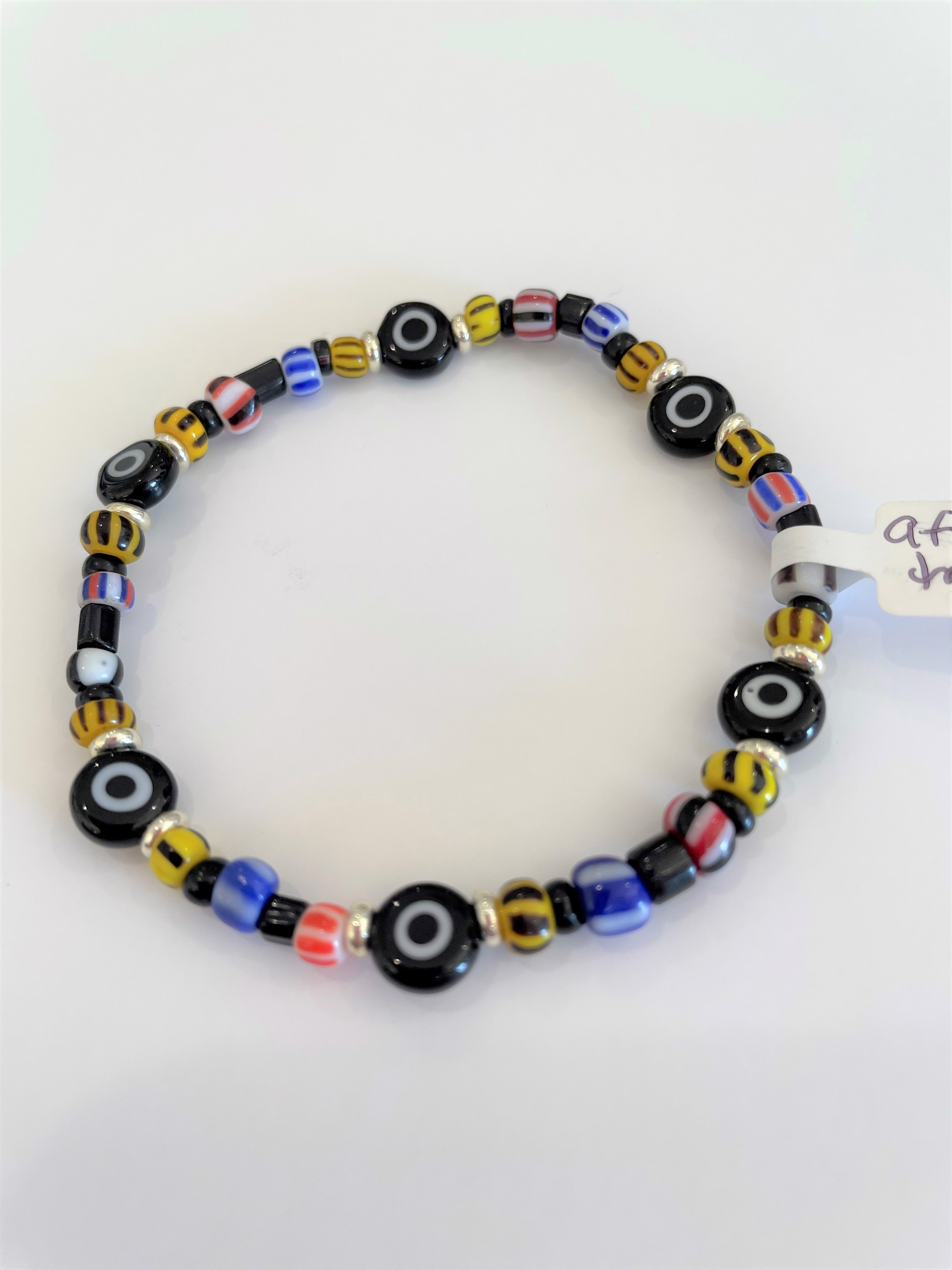 African Trade Beads with Black Evil Eye Bracelet by Emelie Hebert