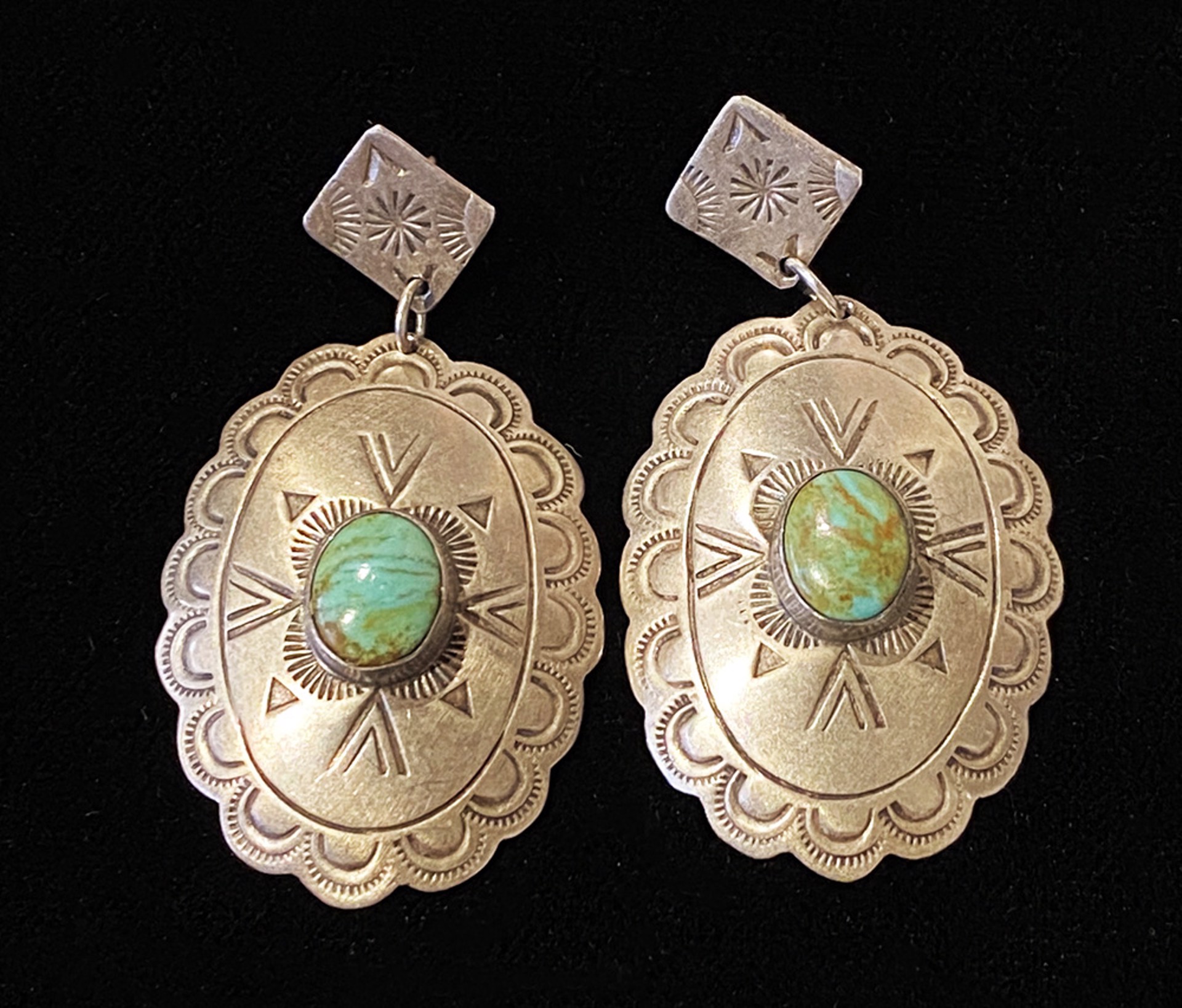 Green Turquoise Conch Earrings by Artist Unknown