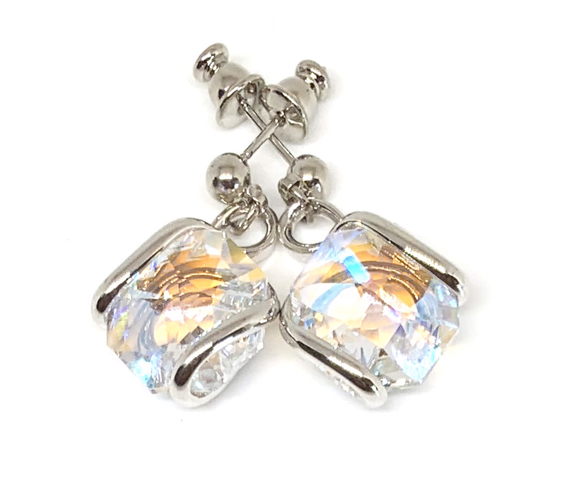  Aurora Borealis Clear Swarovski Crystal Dangle Earrings - Triple Rhodium Plated by Monique Touber