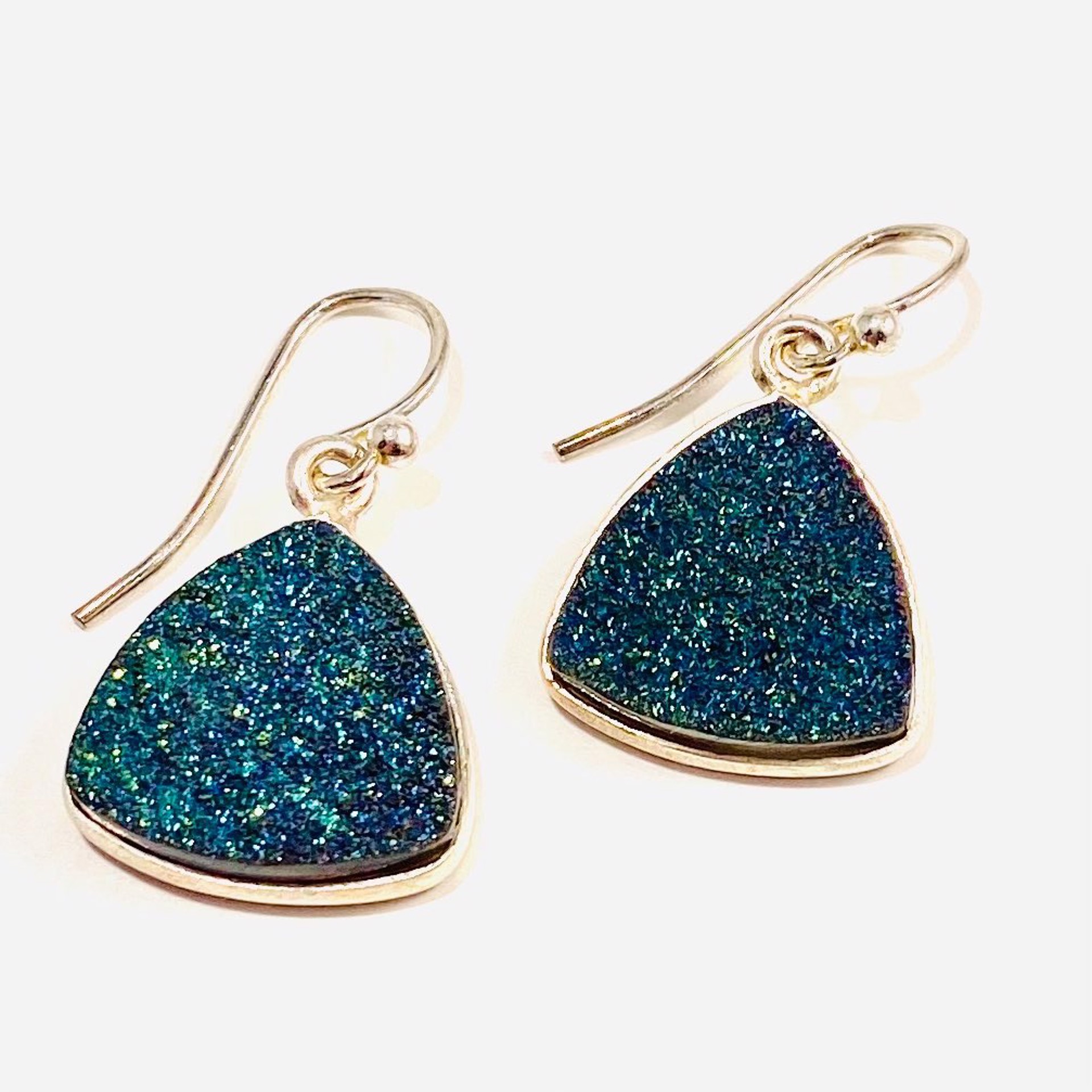 NT22-154 Large Triangle Sparkly Green Druzy Earrings by Nance Trueworthy