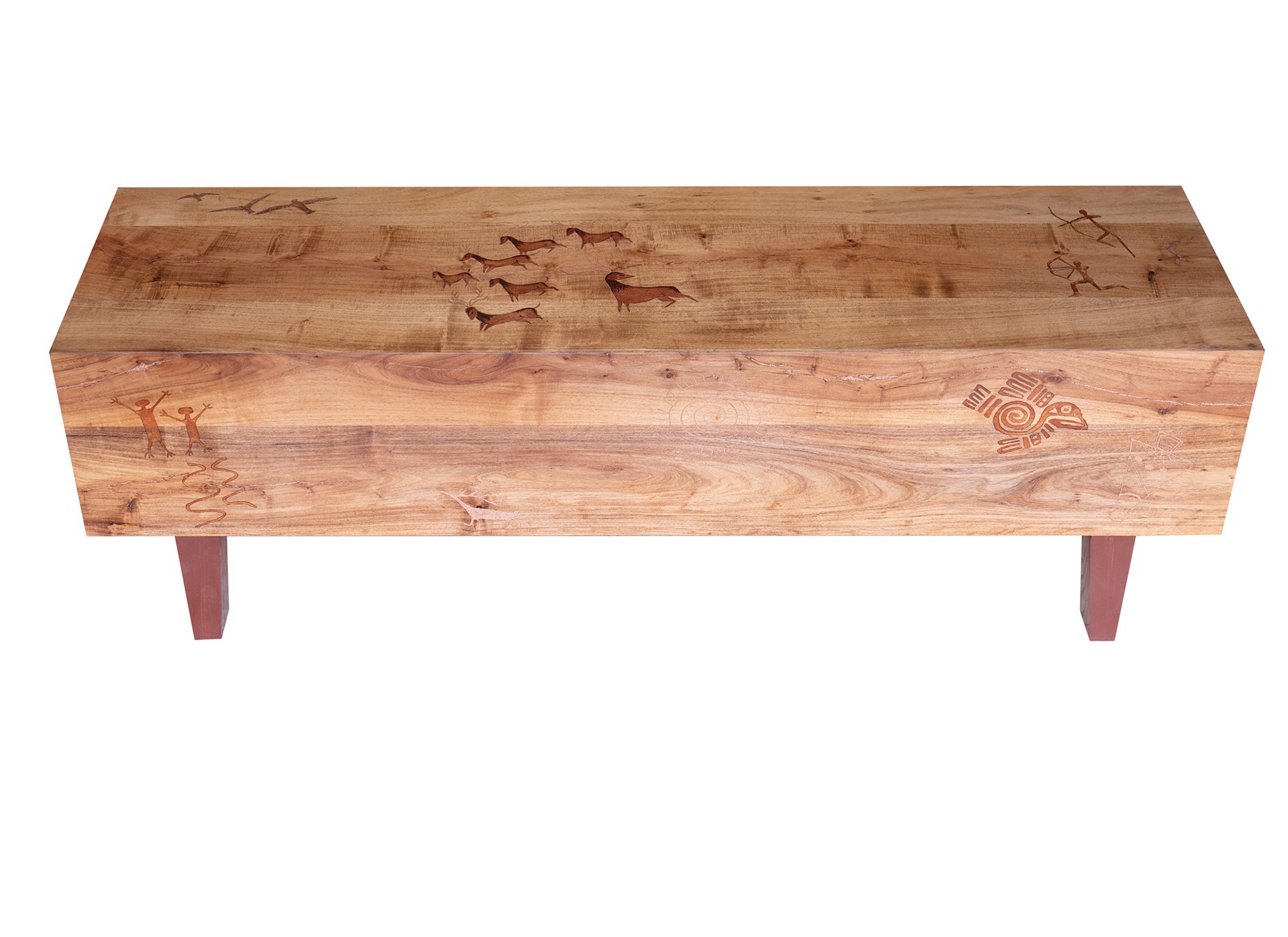 Mesquite Beam Style Low Table with Inset Copper and Resin With Hand Painted Elements by Douglas Foulke