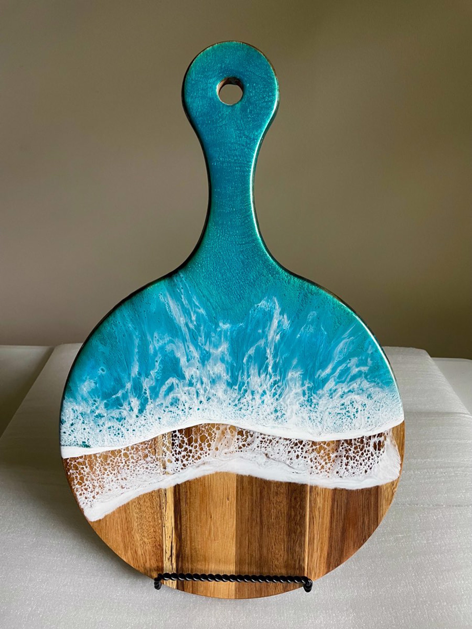 Round Teal Resin and Wood Charcuterie Board MDM22-16 by Mary Duke McCartt