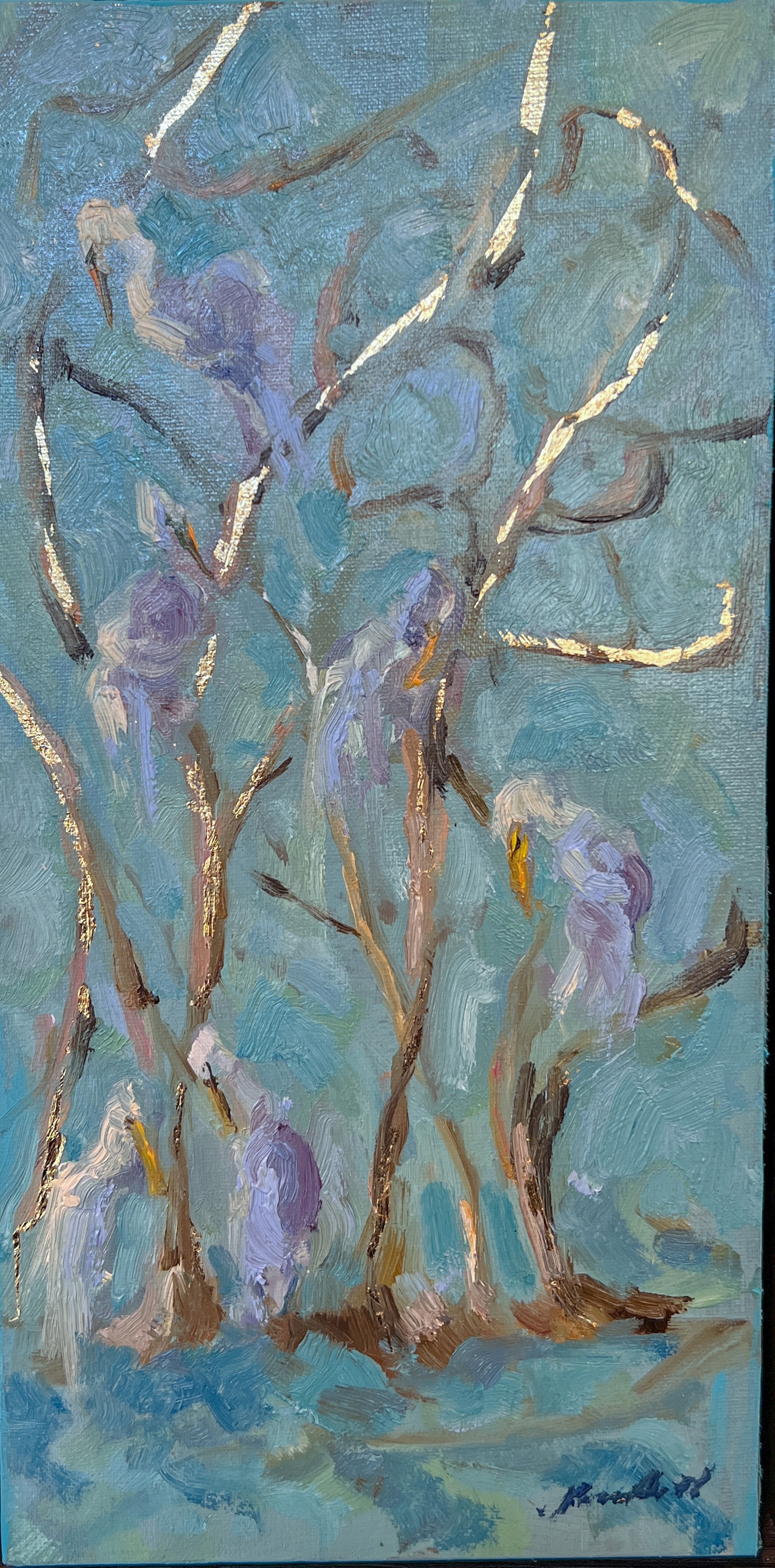 "Egrets with Aqua" original oil painting by Karen Hewitt Hagan