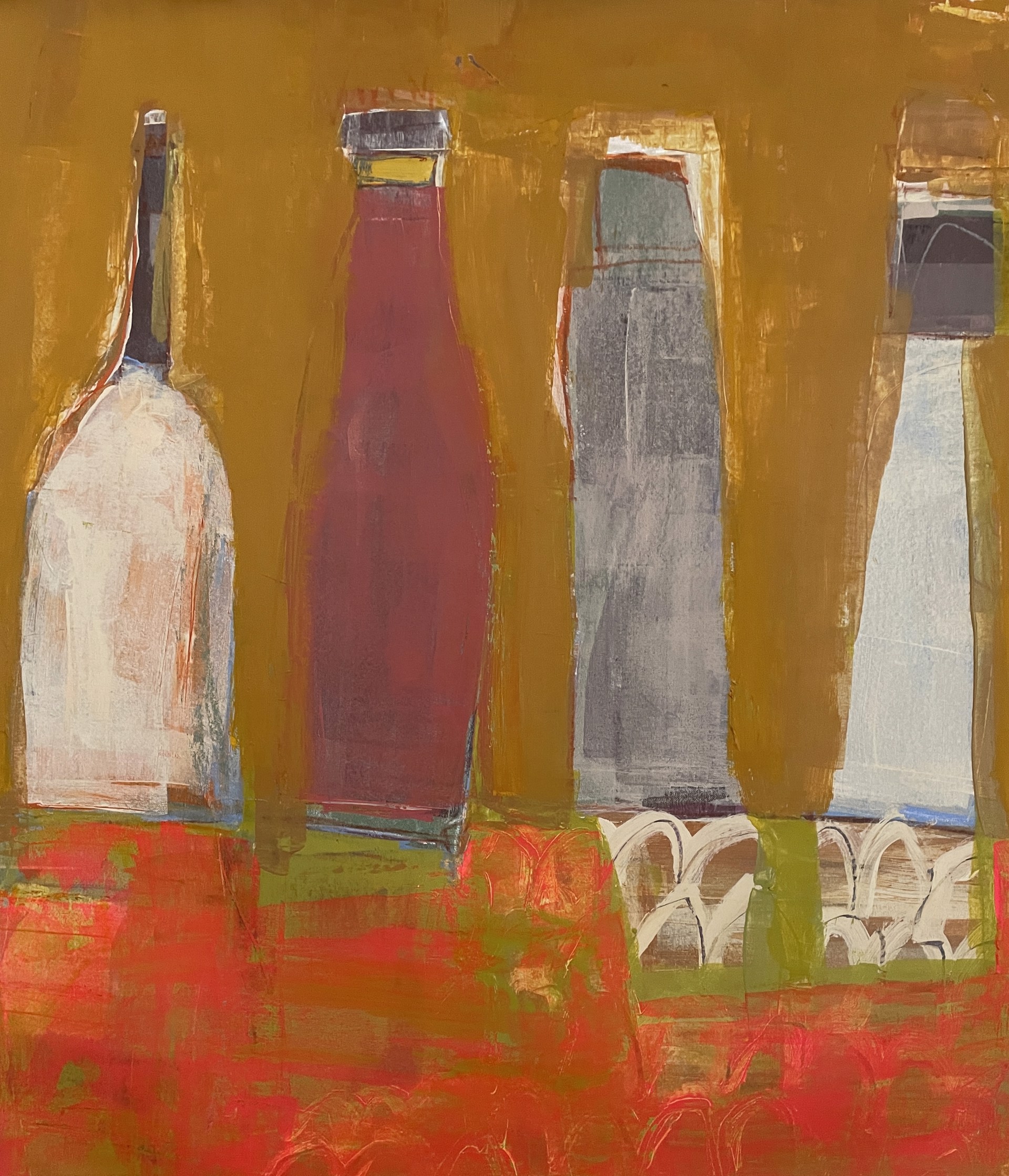 Four Bottles on Table, Padula by Rachael Van Dyke