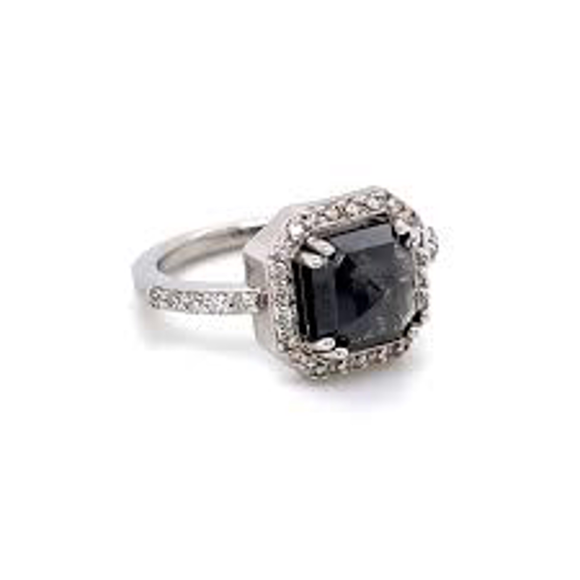Black Diamond Rose Cut Ring with white diamond halo by Llyn Strong