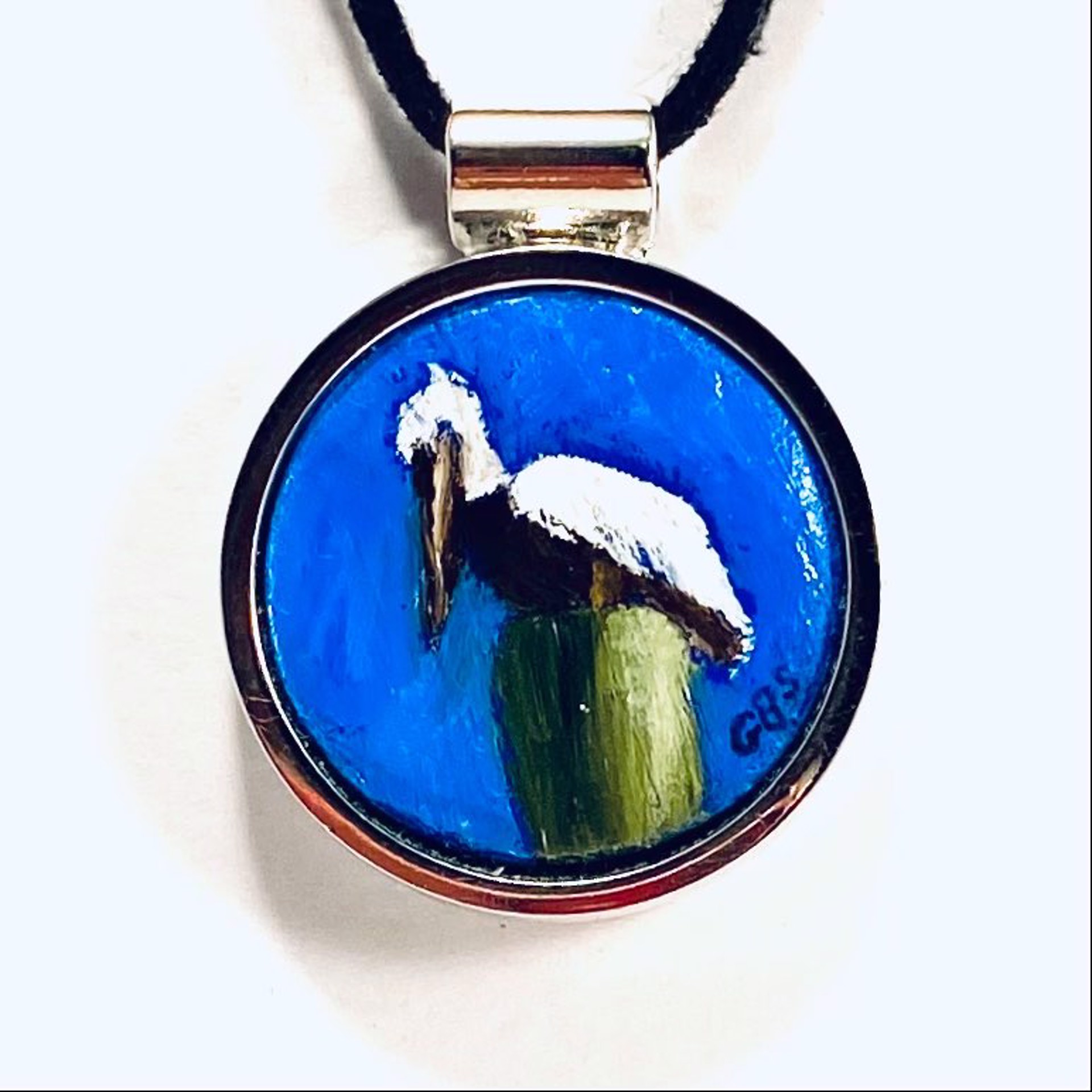 BS21 Pelican - pendent on leather by Barbara Sawyer