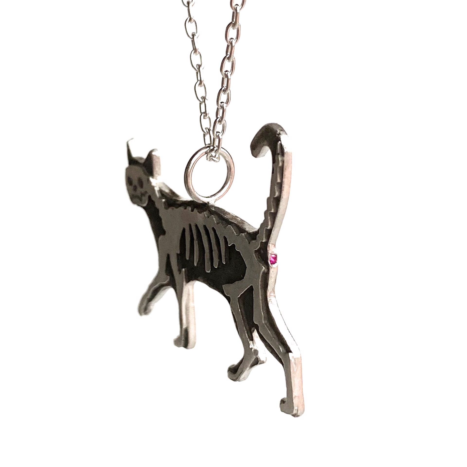 Double sided smug kitty necklace with pink sapphire butt by Susan Elnora