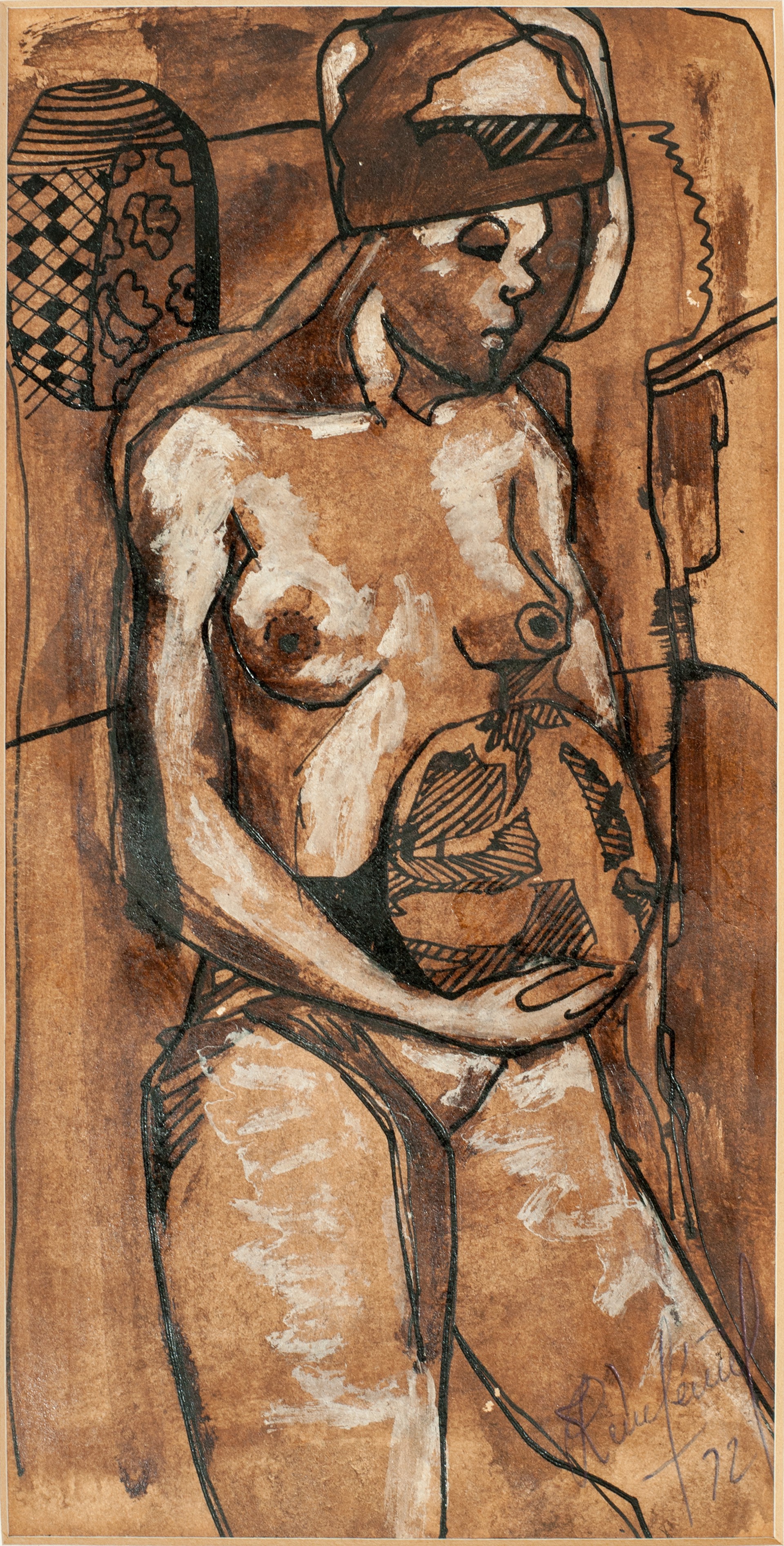 Female Nude #70-3-96GSN by Jean-Rene Jerome (Haitian,1942-1991)