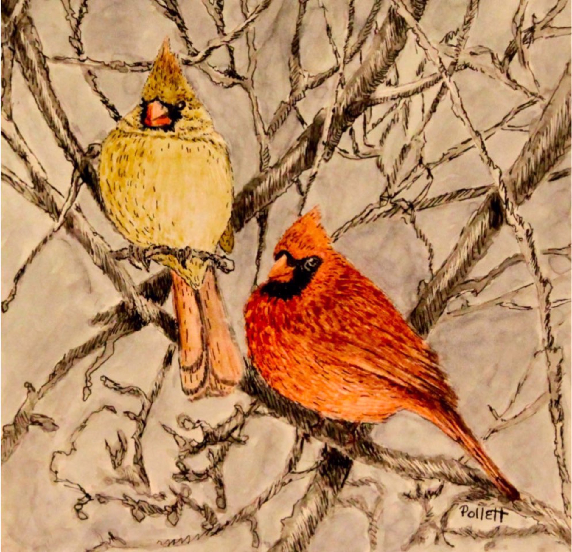 Pair  of Cardinals by Cynthia Pollett
