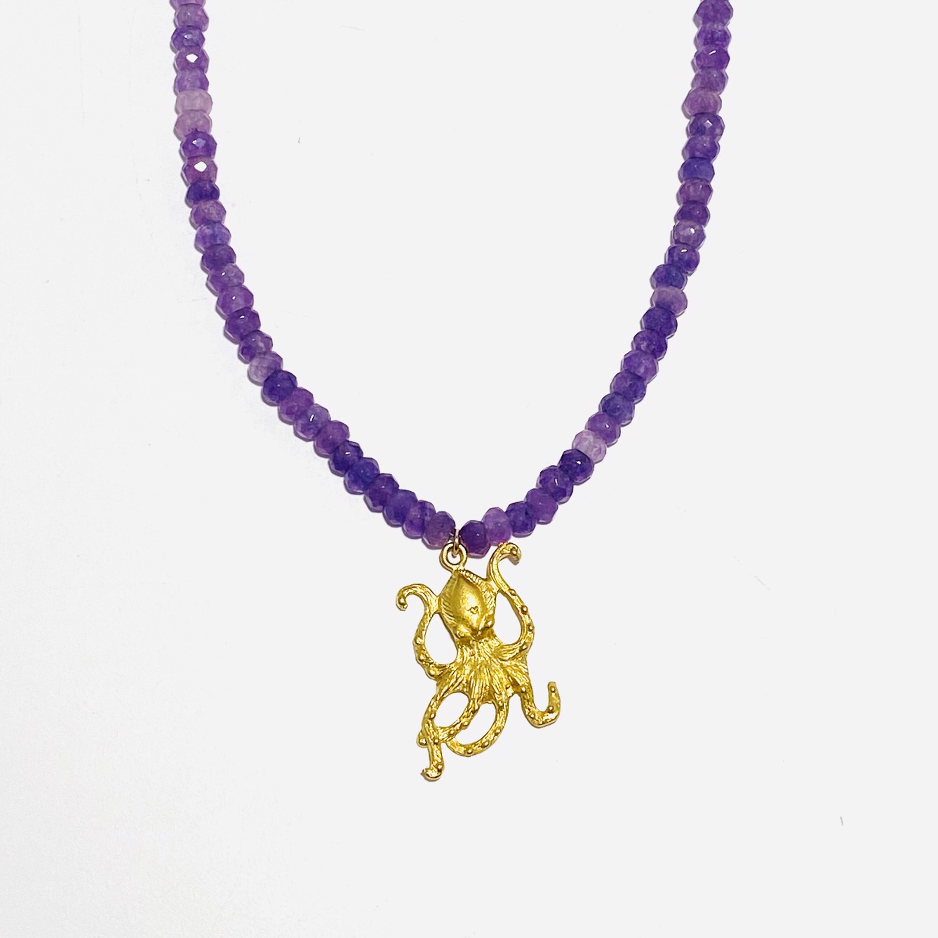 Faceted Amethyst Vermeil Octopus Pendant Necklace by Nance Trueworthy
