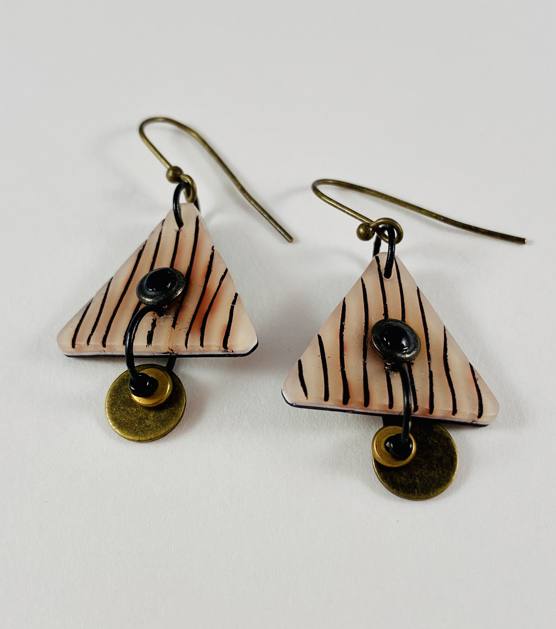 Peachy Striped Triangle Earrings 2e by Nancy Roth
