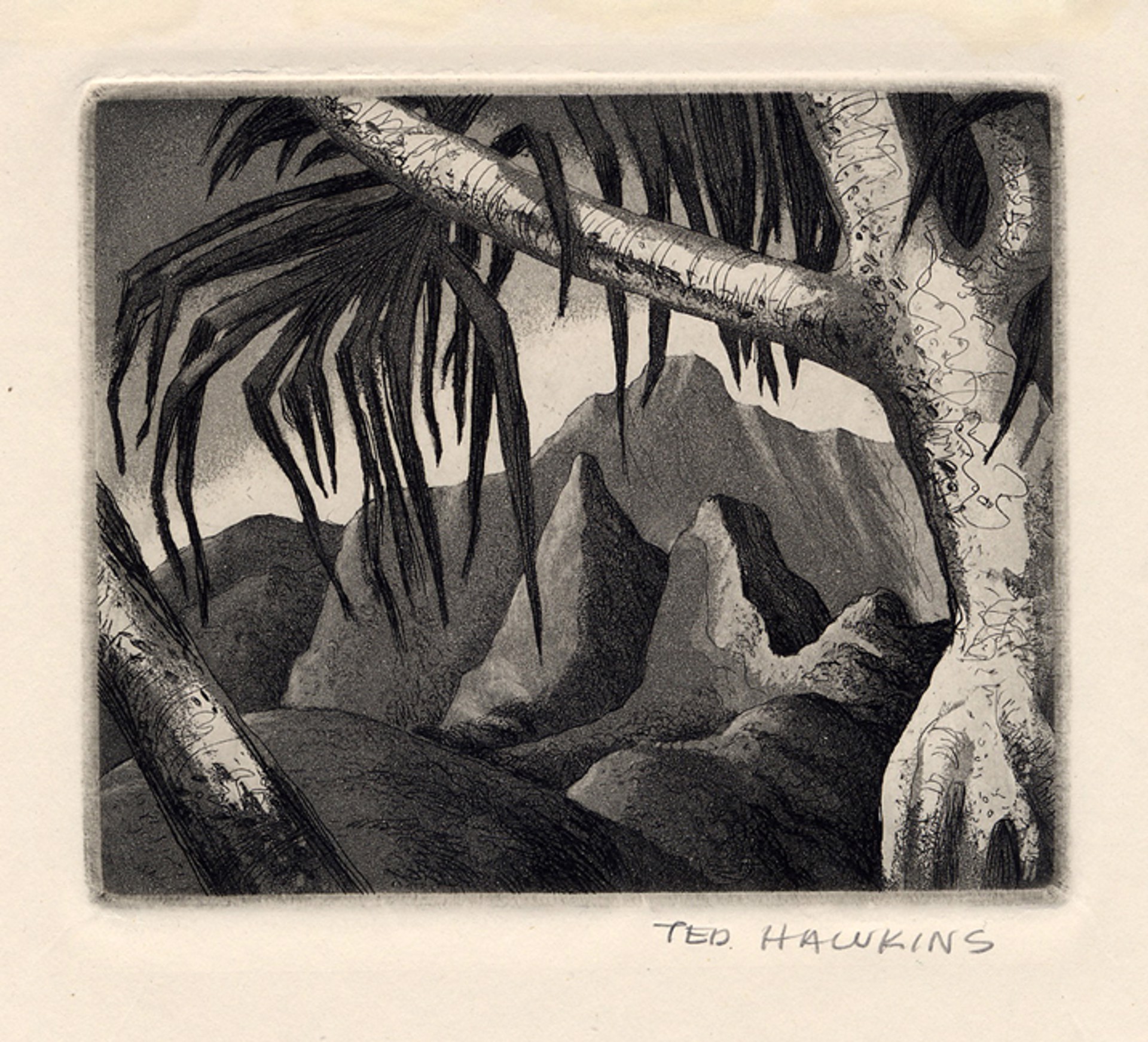 Untitled (Mountains and Lauhala) by Ted (Theodore William) Hawkins