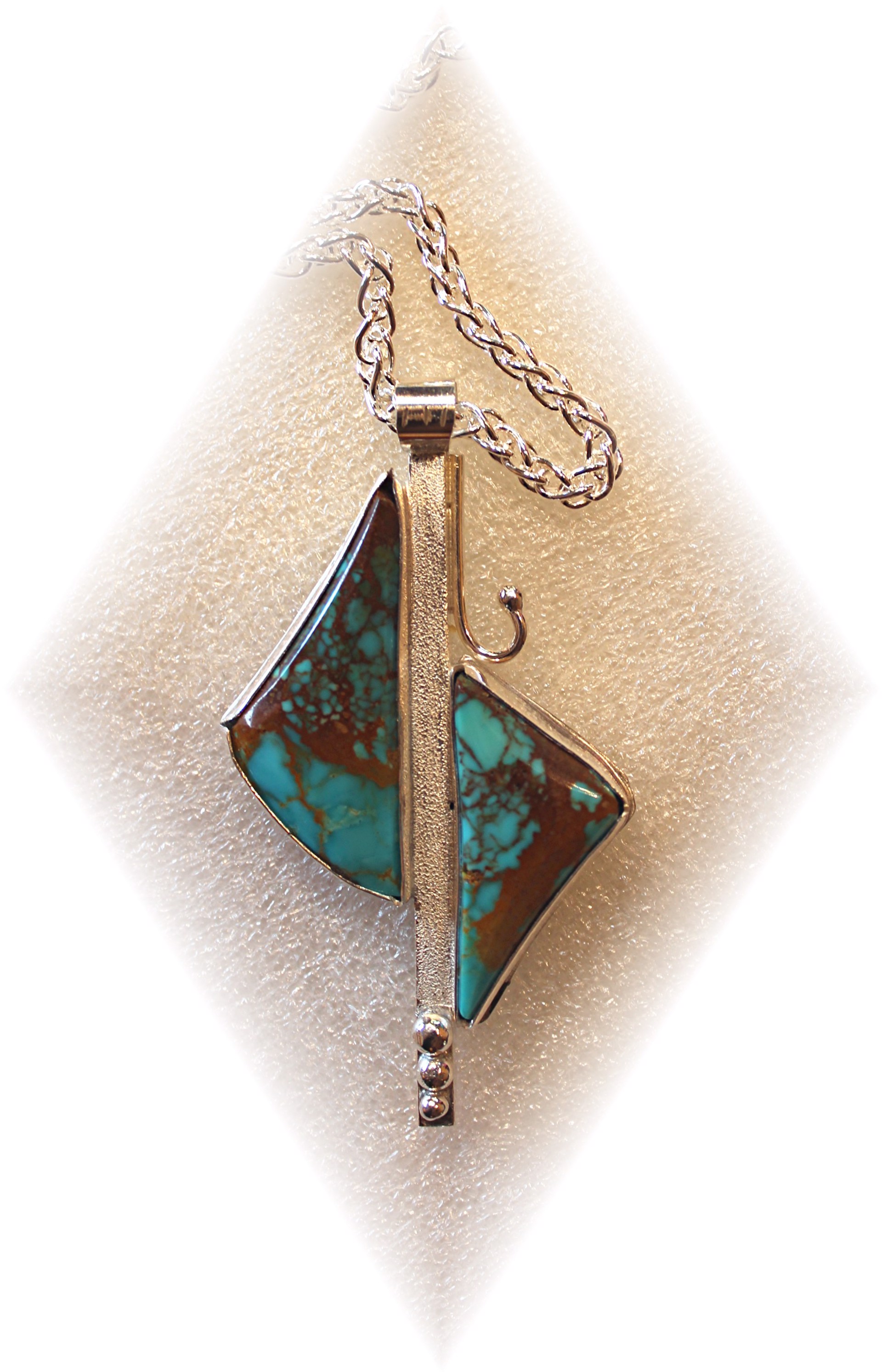 Twin Turquoise Triangles in Sterling Silver Pendant on Chain by Michael Redhawk