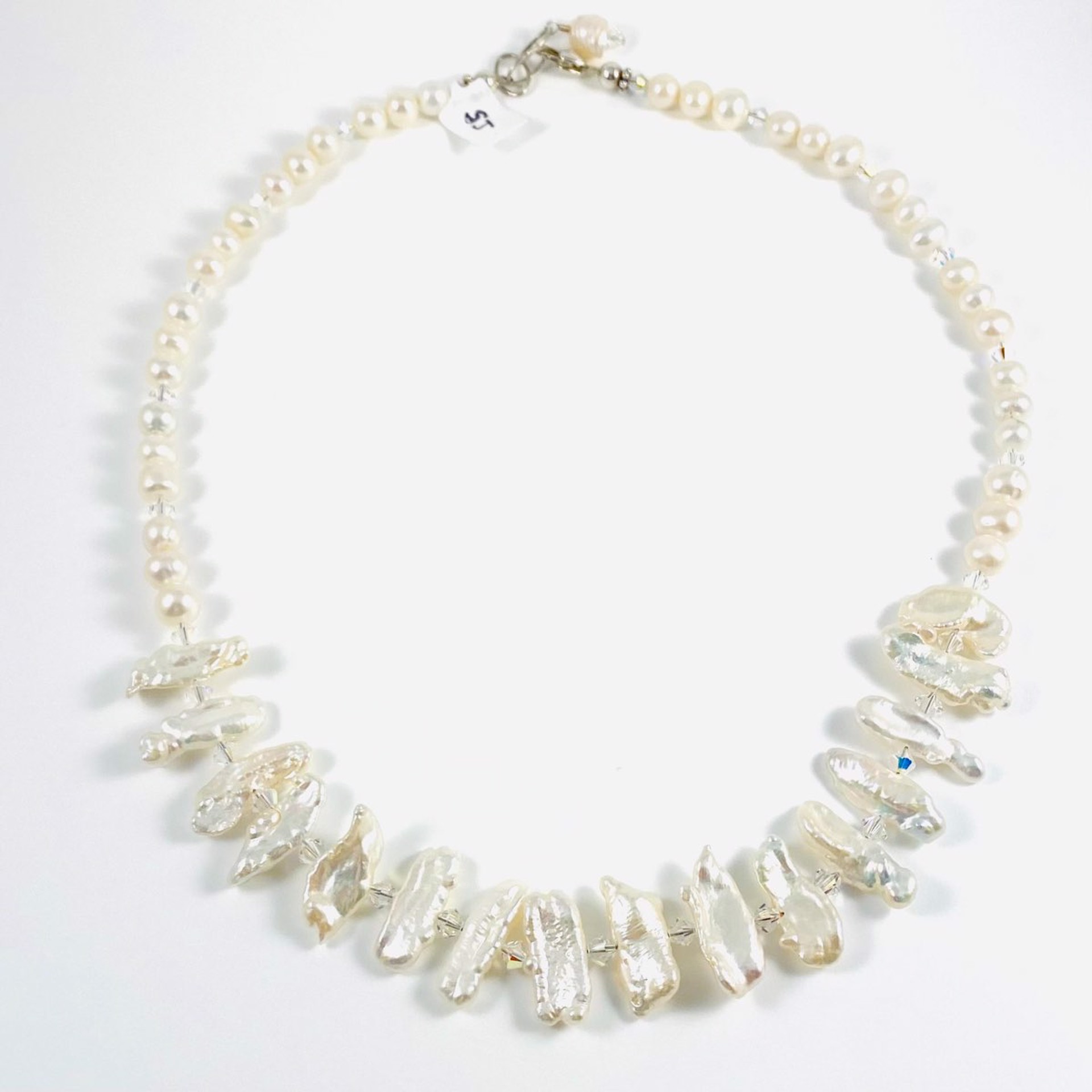 White Biwa and Fresh Water Pearl 18” Necklace SHOSH21-G by Shoshannah Weinisch