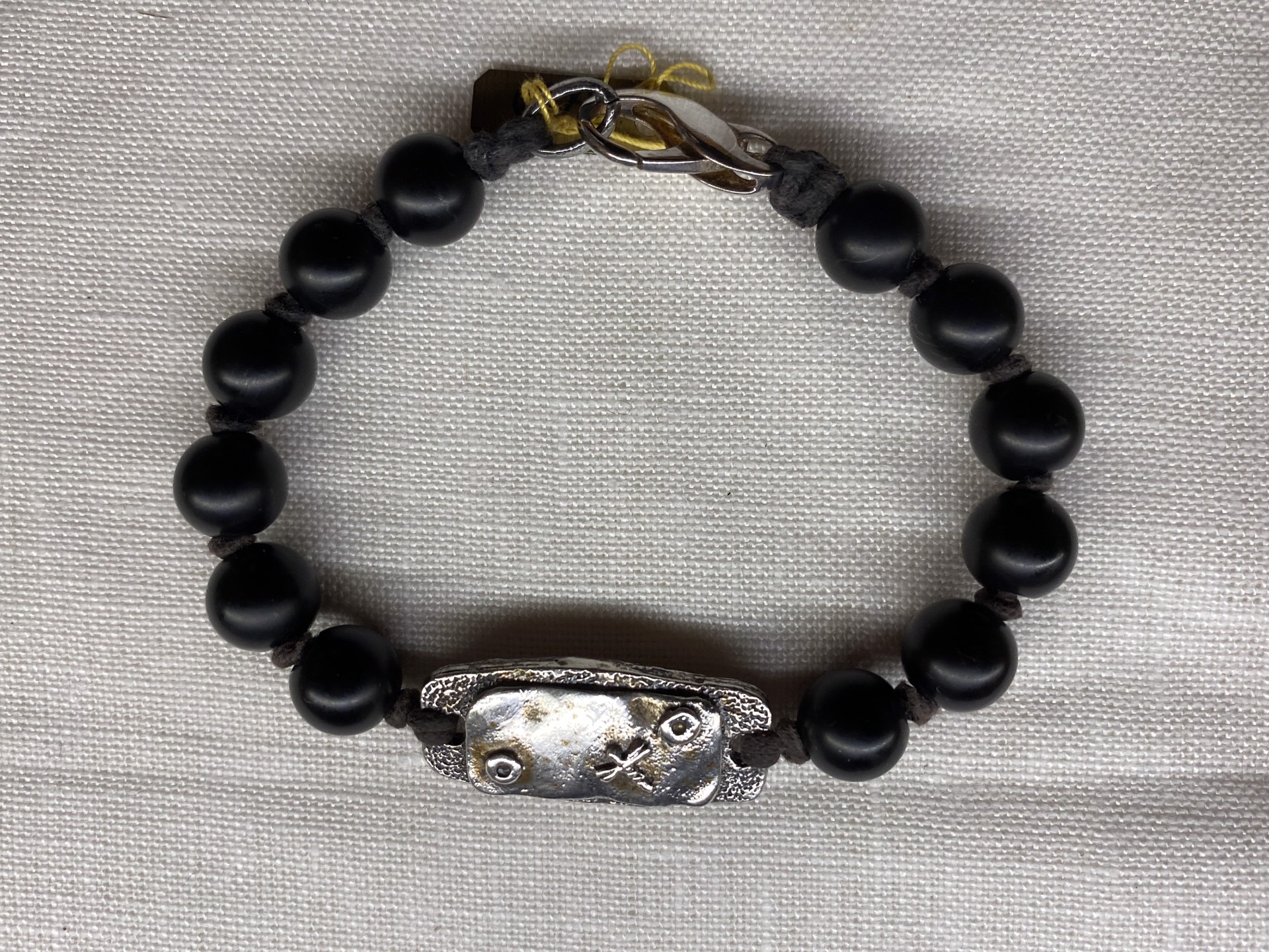 Sterling silver ingot bracelet with onyx beads by Jeri Mitrani